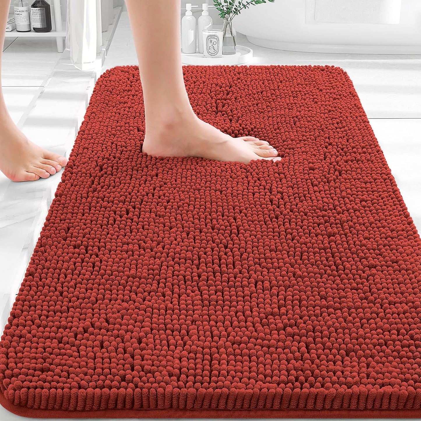 OLANLY Bathroom Rugs - Extra Soft Chenille Bath Mats | Quick Dry, Machine Washable, 36x24, Rustic Terracotta