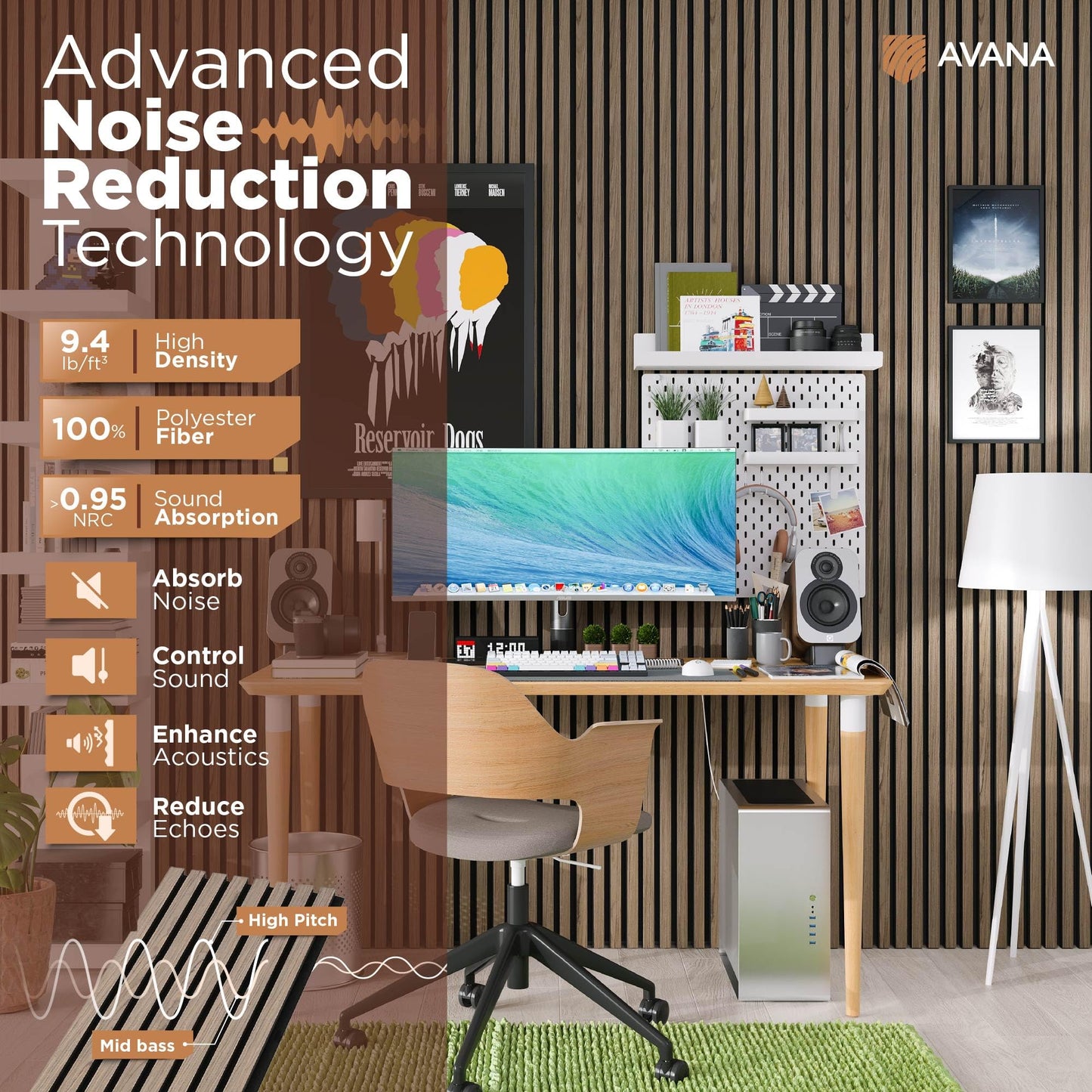 Avana Acoustic Wood Wall Panels –93.2x11.25 Inch Panels – Fits 94x12 Layout – Natural Walnut Acoustic Panels 4 PCs –Wall Panels For Interior Wall Decor For Homes, Offices – Design Wood Panels For Wall