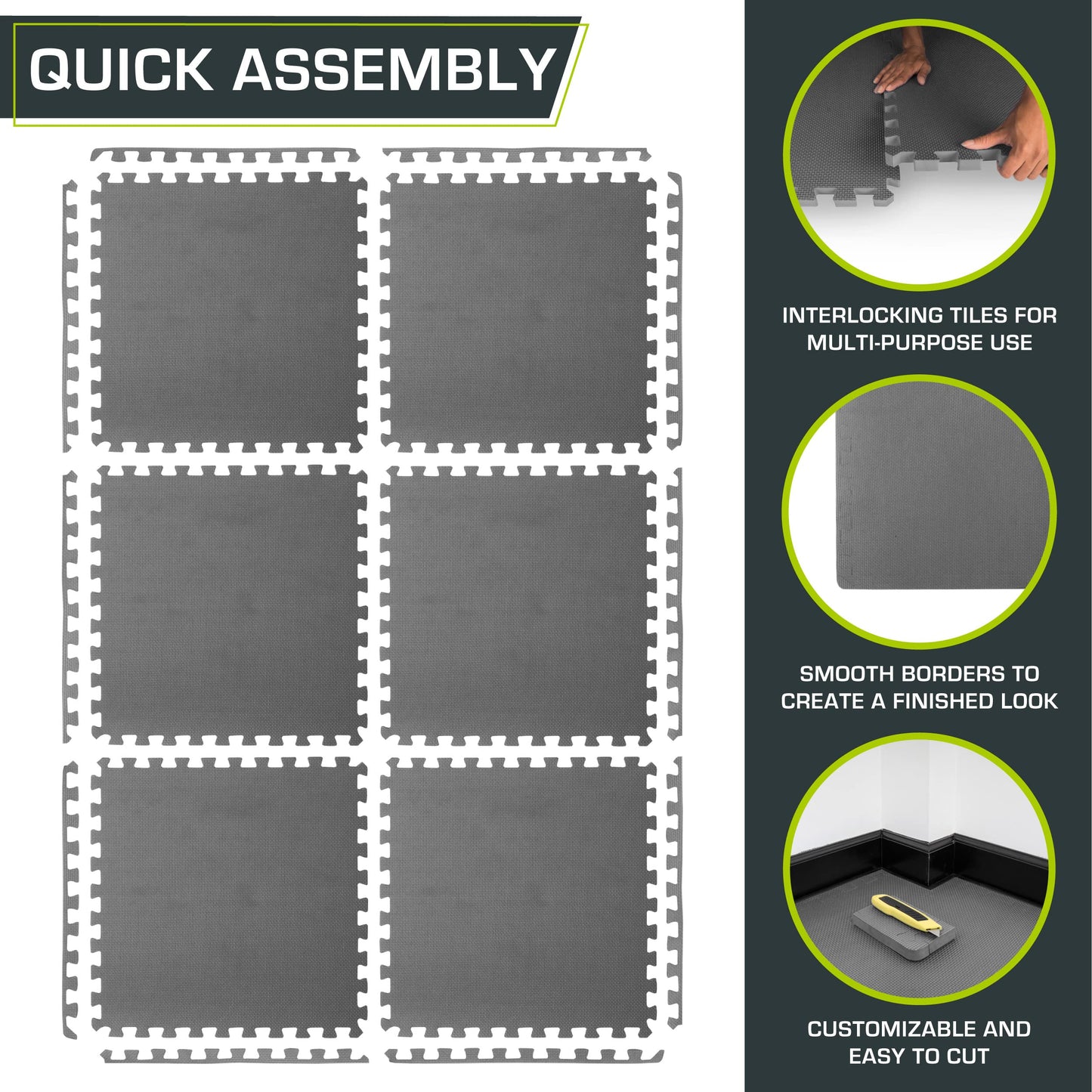 ProsourceFit Weaved Pattern Extra Thick Exercise Puzzle Mat ¾-inch, EVA Foam Interlocking Tiles for Protective, Cushioned Flooring for Home and Gym Equipment; Grey, 24 SQ FT, 6 Tiles