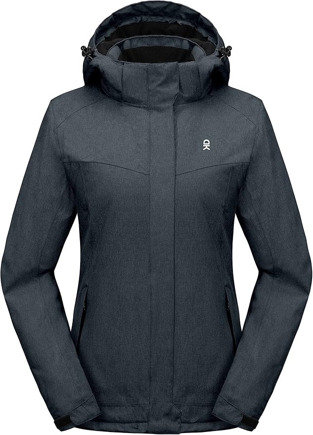 Little Donkey Andy Women's Waterproof Hiking Skiing Jacket with Removable Hood, Fleece Lined Winter Warm Rain Coat