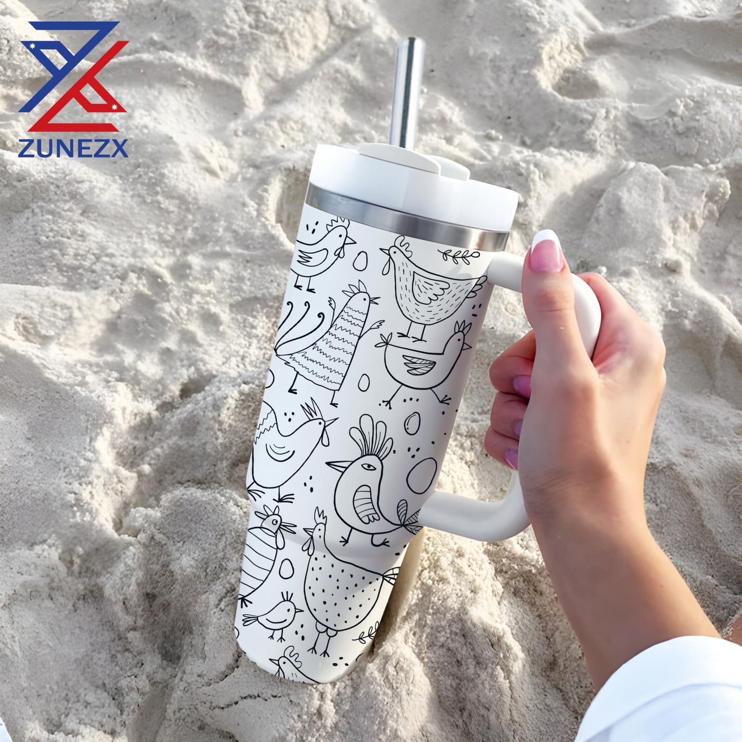 40Oz Chicken Tumbler with Handle & Straw, Chick Straw Cover - Ideal for Chicken Lady, Chicken Cups - Perfect Chicken Mom Gifts for Birthday, Christmas, Decorations, Gifts for People with Chickens