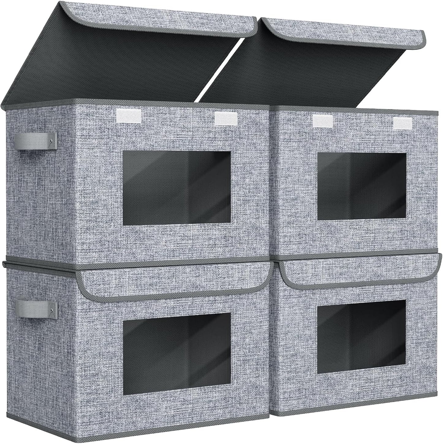 Univivi Foldable Storage Boxes - Large Collapsible Bins with Lids | 4-Pack Grey Organizers (17'' x 12'' x 12'')