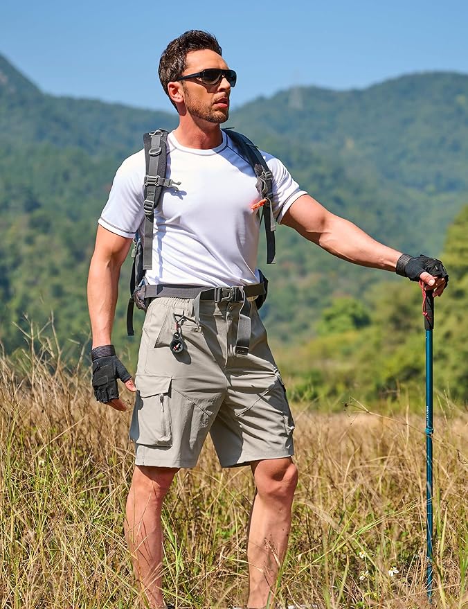 Men's Hiking Cargo Shorts Quick Dry Lightweight Travel Shorts with Multi Pockets for Fishing Camping Golf