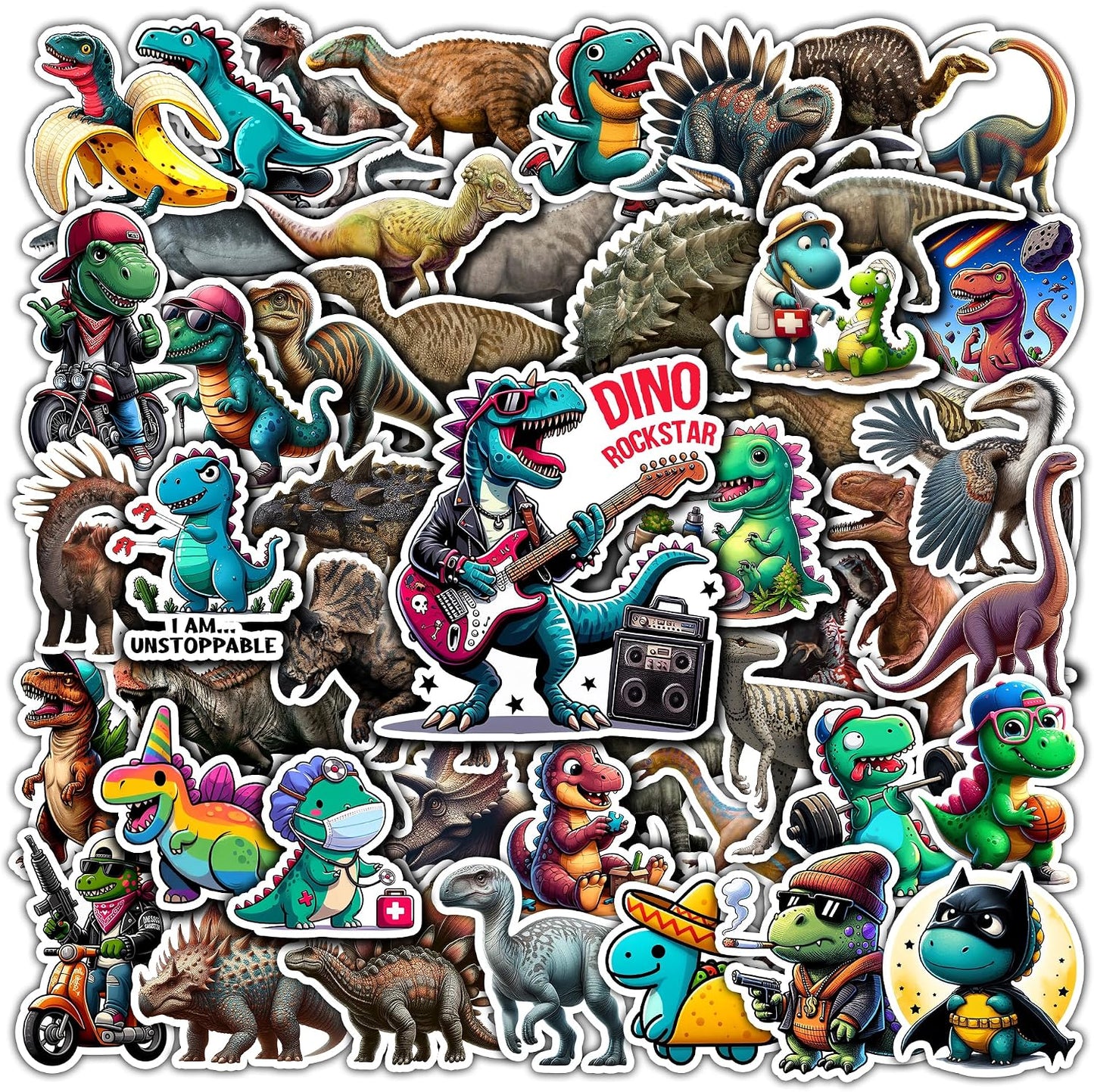 WESILY Pack 50 PCS Dinosaur Stickers Cute Kawaii Animal Vinyl Decals Waterproof Decor Party Favors Water Bottle Luggage