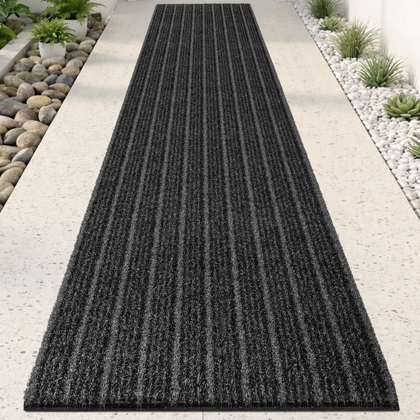 DOMUSTEX Outside Entrance Runner Rug 24" x 96", Dirt Trapping Outdoor Door Mat, Non Slip, Water Proof, Heavy Duty Commercial Rug for Patio, Garage, Traffic Area, Office, Roll Packing