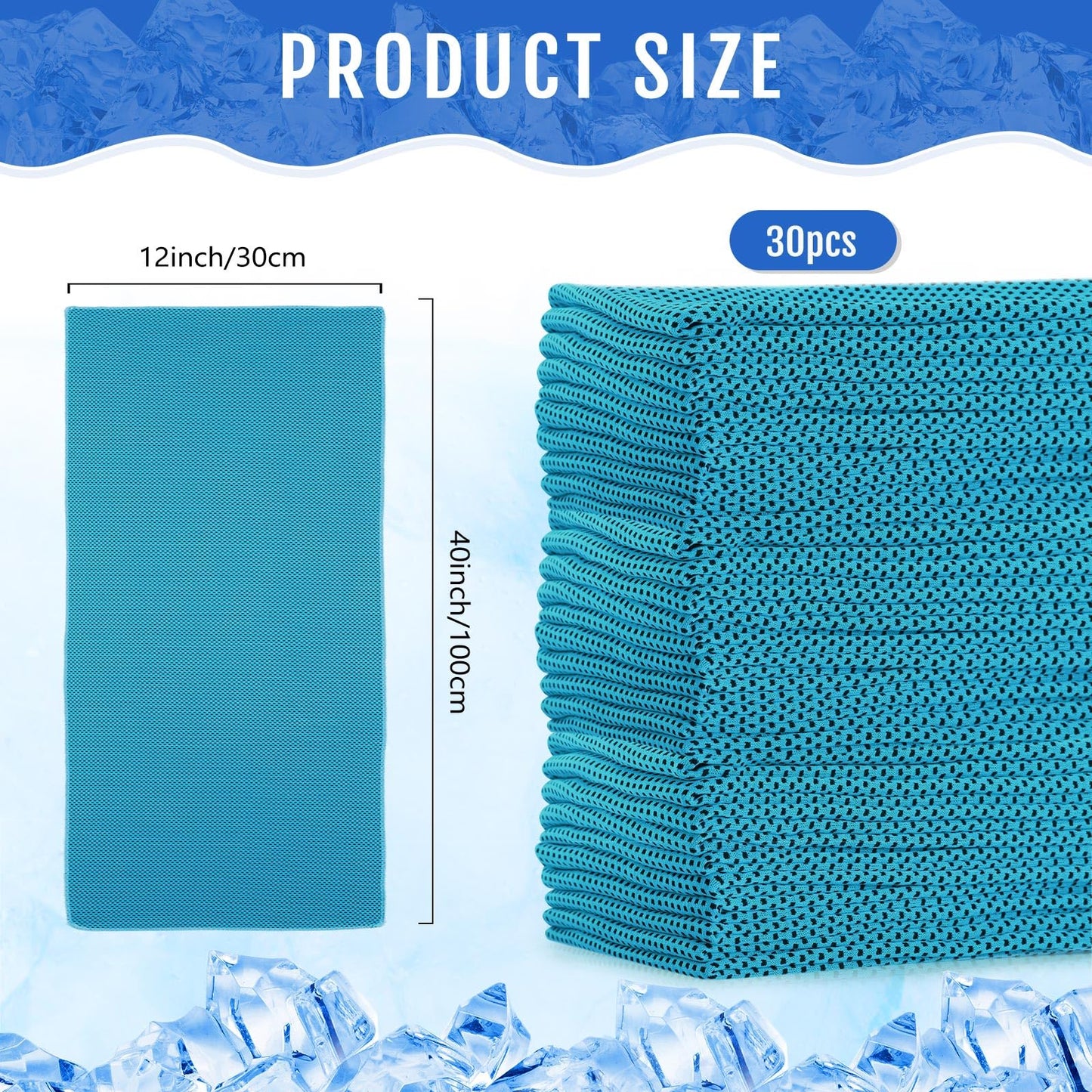 Hosuly 30 Pack Cooling Towels, 40"x12" Ice Breathable Chilly Sweat Rag Microfiber Workout Rags for Gym Towels for Neck and Face for Yoga Golf Sport Running(Aqua Blue)