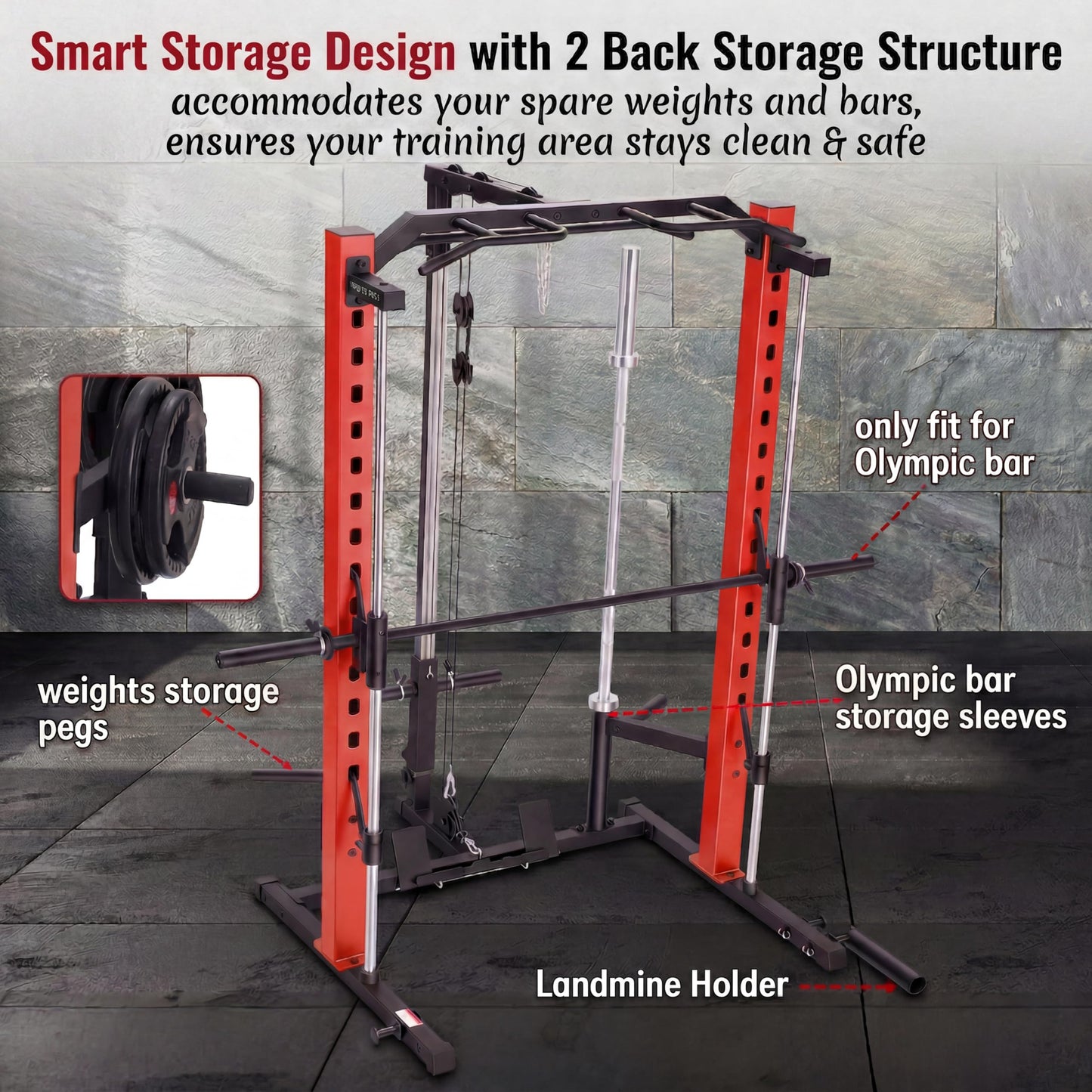 OPPSDECOR All-in-One Adjustable Smith Machine with LAT-Pull Down System Multi-Function Power Cage for Home Gym Cable Crossover Squat Rack of Workout Machine Training Equipment with Attachments