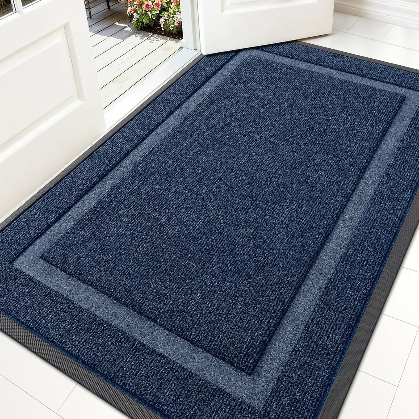 OLANLY Indoor Outdoor Front Door Mat - Waterproof, All-Weather, Easy Clean - 59x35, Blue