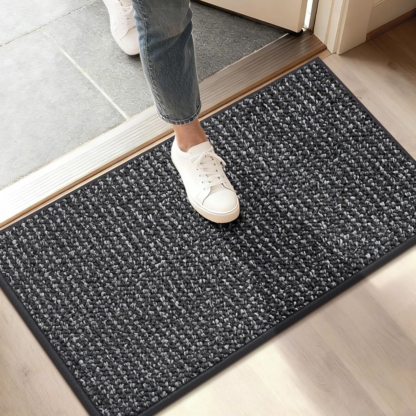 BEQHAUSE Dirt Trapper Door Mat - Non-Slip, Washable Entryway Rug | 17" x 30", Charcoal, Low Profile