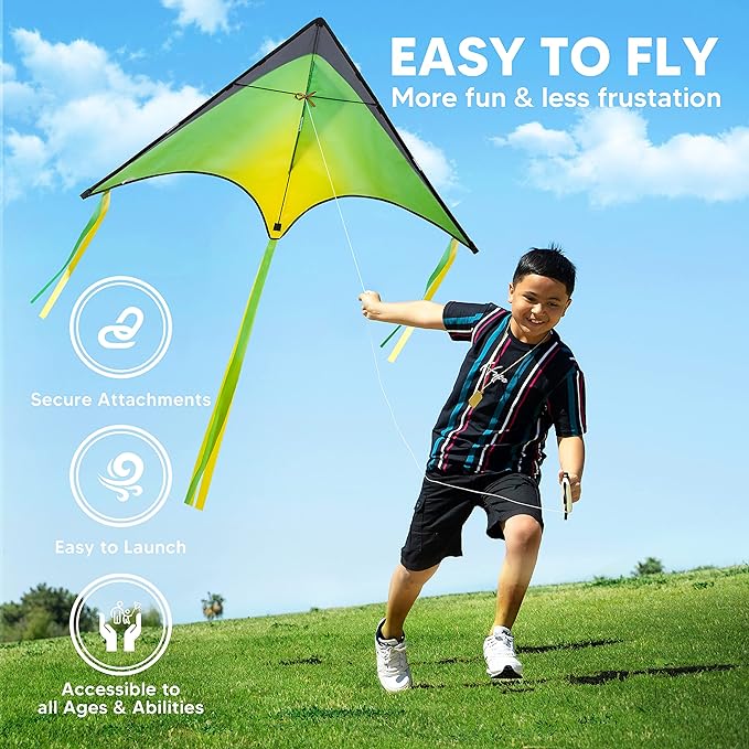 JOYIN Large Delta Kite Red, Green and Purple, Easy to Fly Huge for Kids and Adults with 262.5ft String, Large Delta Beach Kite for Outdoor Games and Activities