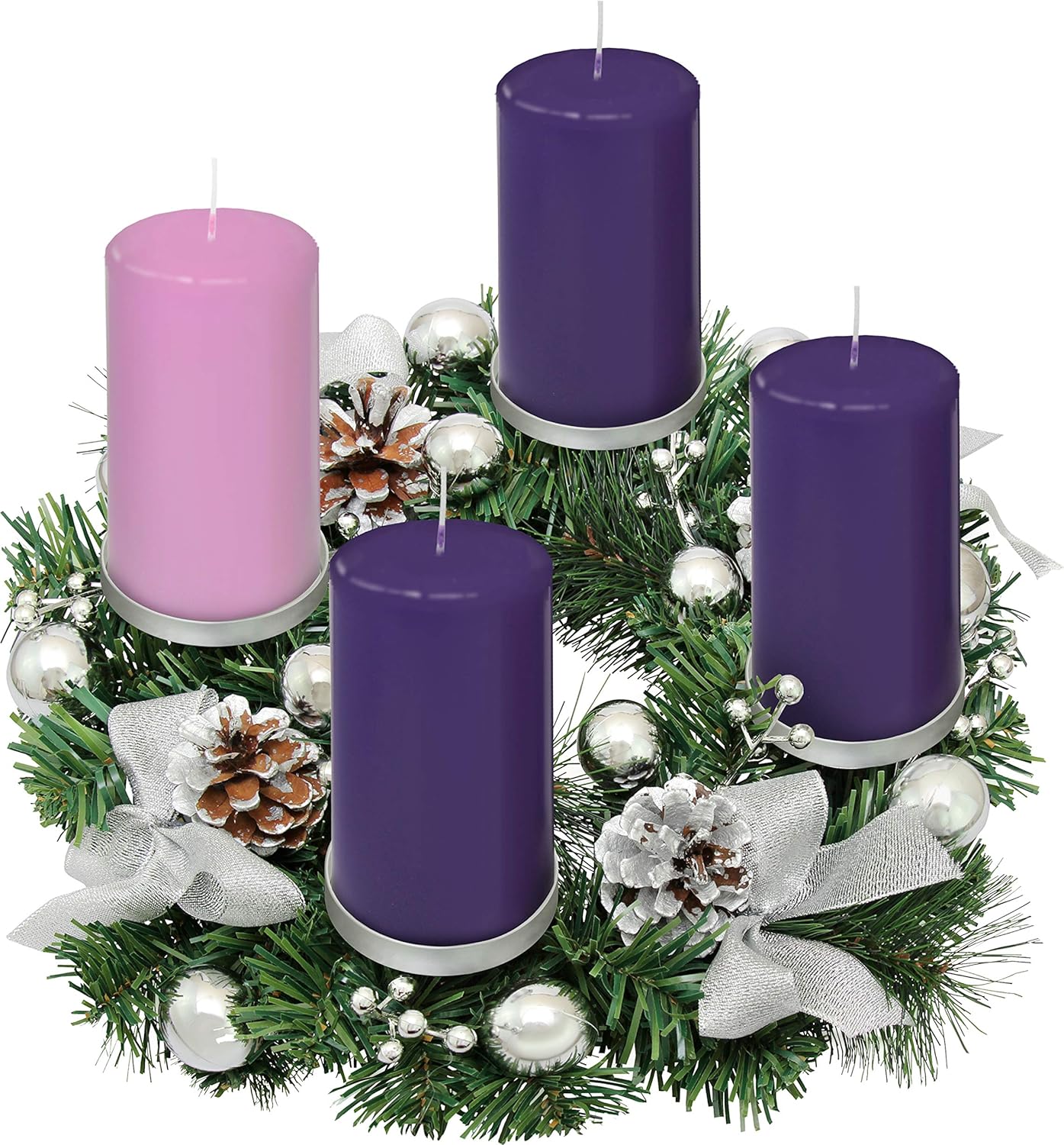 Silver Ribbon Advent Wreath Ring Candle Holder - Perfect for Large Pillar Candles | Festive Christmas Decor