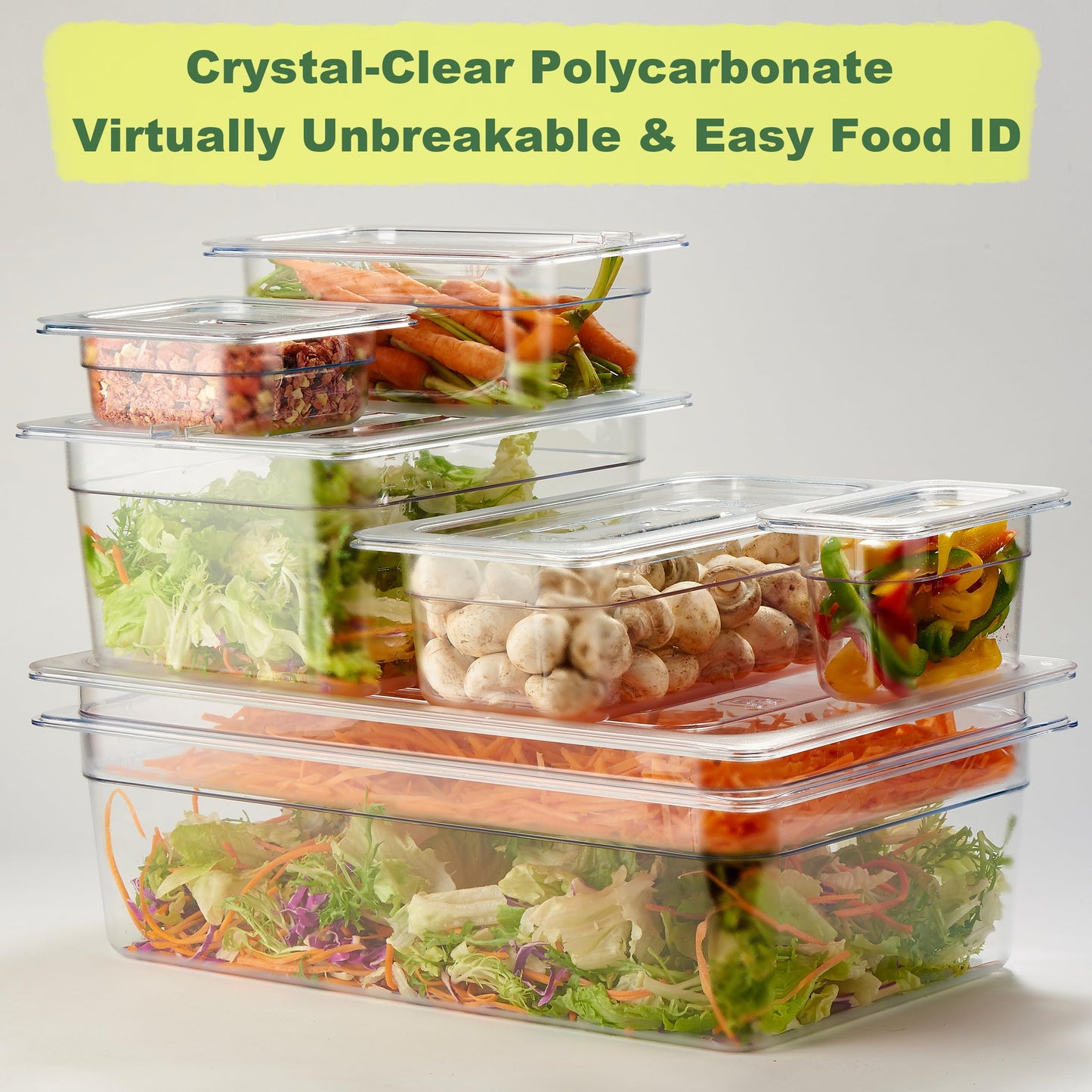 CURTA 6-Pack 1/3 Size 6" Deep NSF Polycarbonate Food Pans with Handled Lids & Drain Trays | Dishwasher & Freezer Safe Clear Container for Prep Tables, Buffet, Salad Bar, Commercial & Home Kitchen