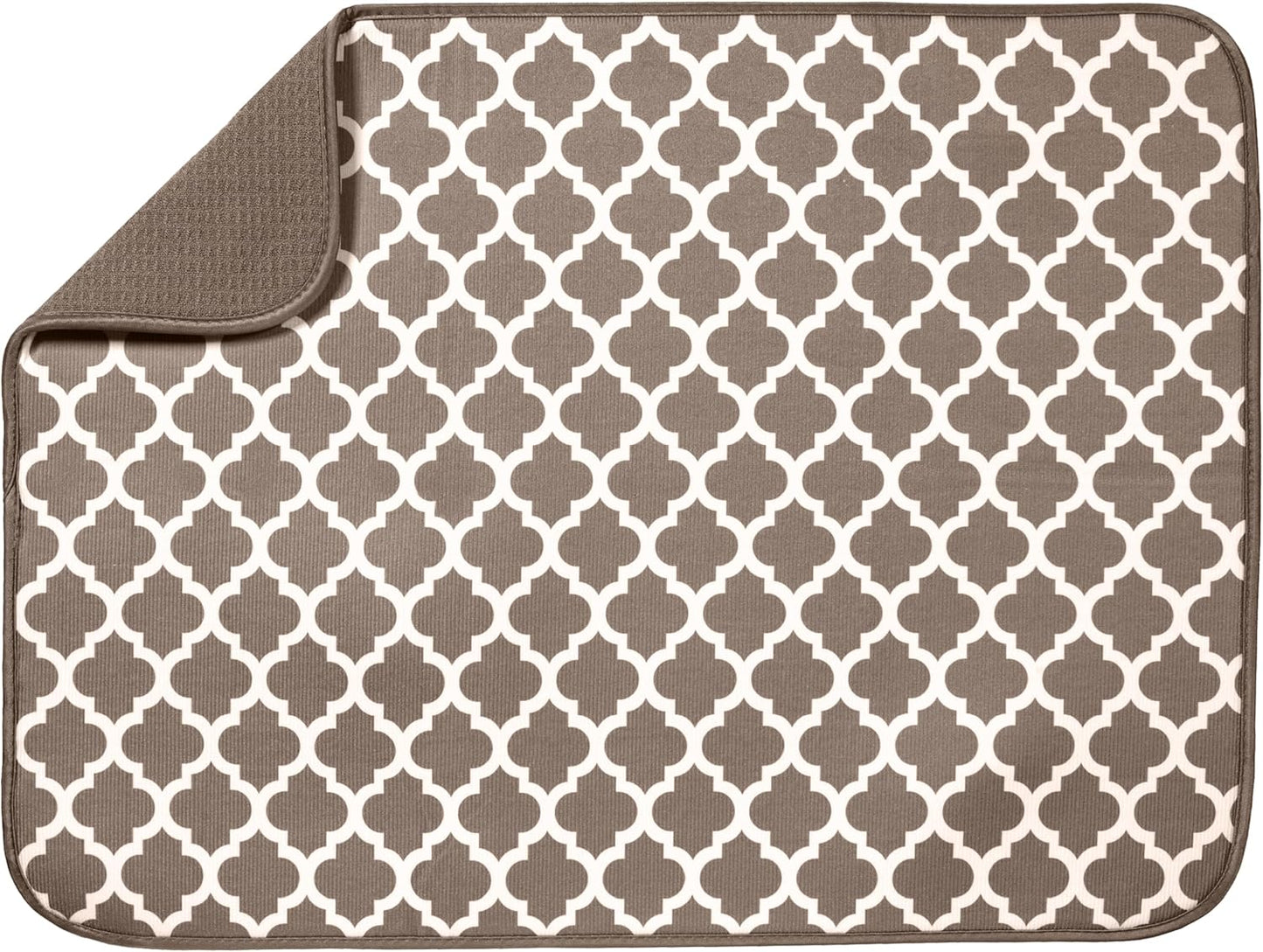 S&T INC. XL Dish Drying Mat - Absorbent Microfiber Kitchen Counter Pad, 18” x 24”, Taupe Trellis
