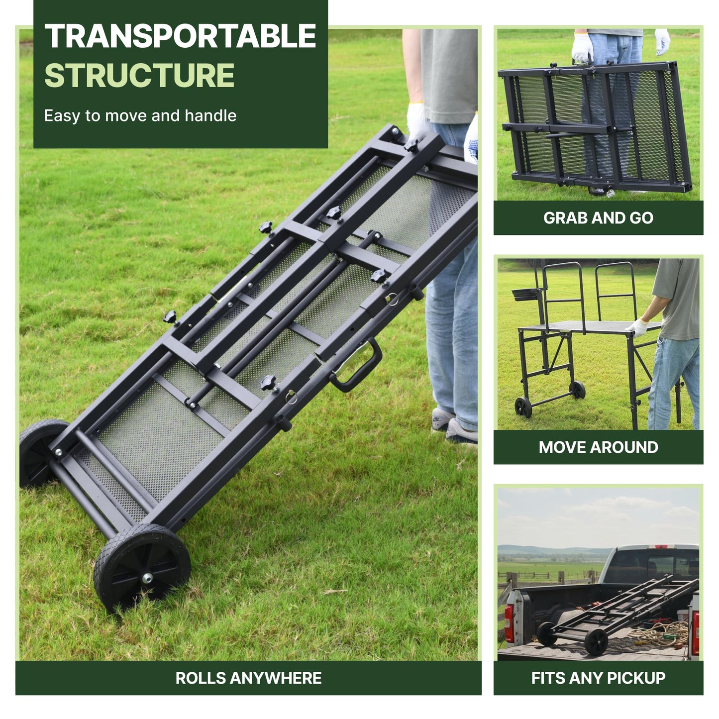 Goatzy Goat Stand with Adjustable Headpiece & Legs, Goat Milking Stand with Feeder, Rails & Wheels, Stanchion for Grooming & Hoof Trimming, Sheep Stand for Shearing Heavy-Duty Steel Platform, Black