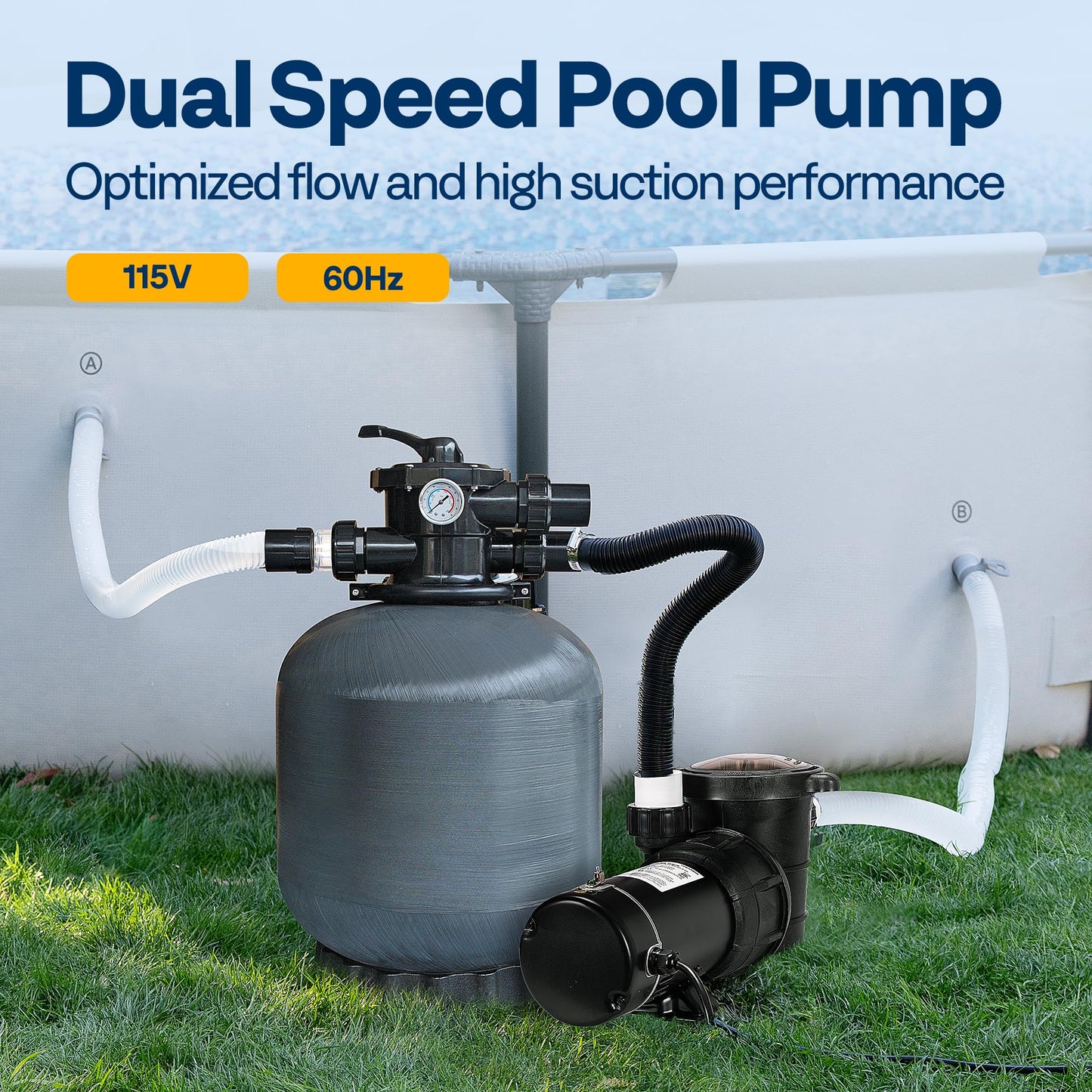 VIVOHOME 2.0 HP Above Ground Swimming Pool Pump Dual Speed 1.5" & 1.25'' Inlet/Outlet 115V Energy Saving w/Strainer Basket