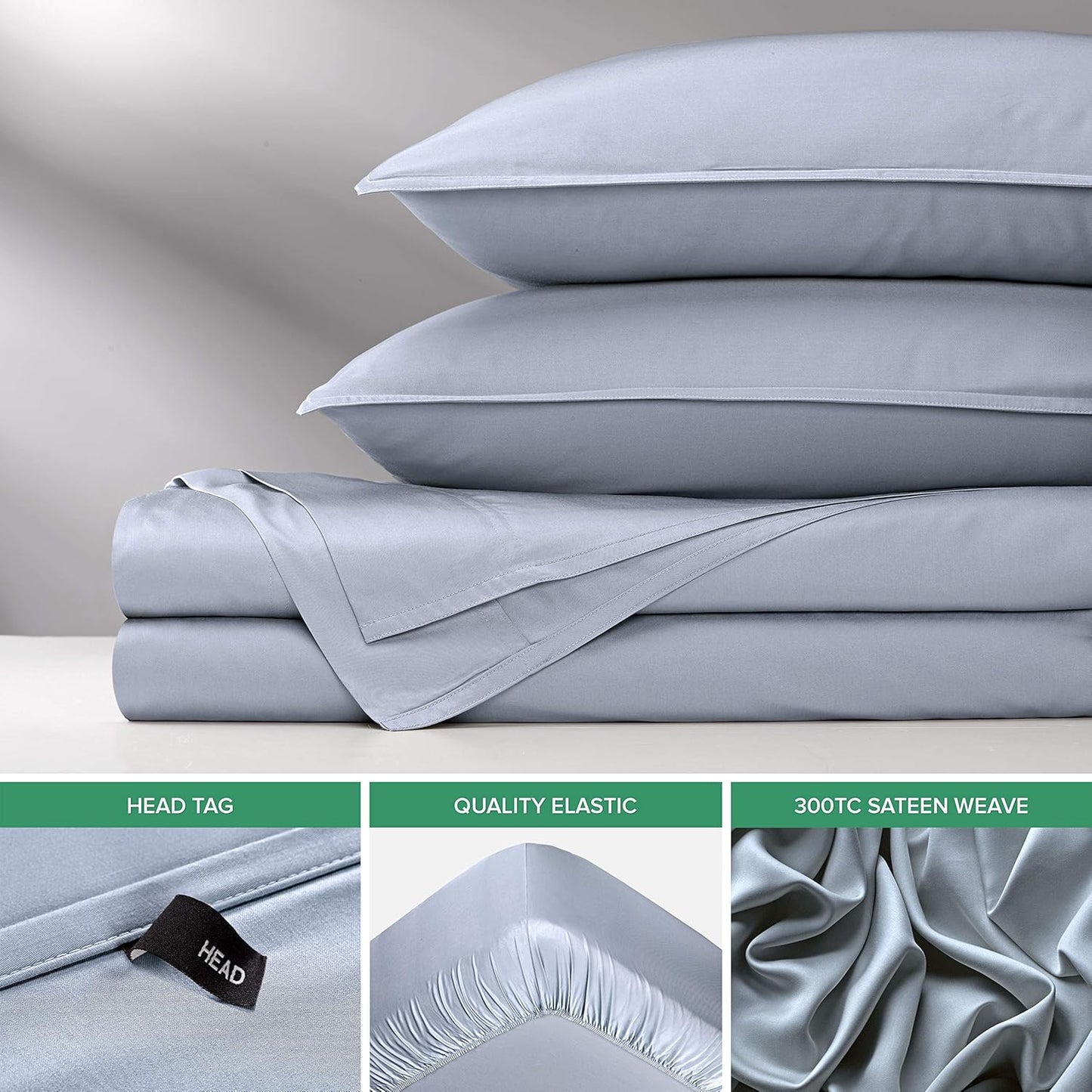 Pure Bamboo Queen Sheets - Luxuriously Soft 100% Organic Viscose Bed Sheet Set | Cooling & Durable (Queen, Sterling Blue)