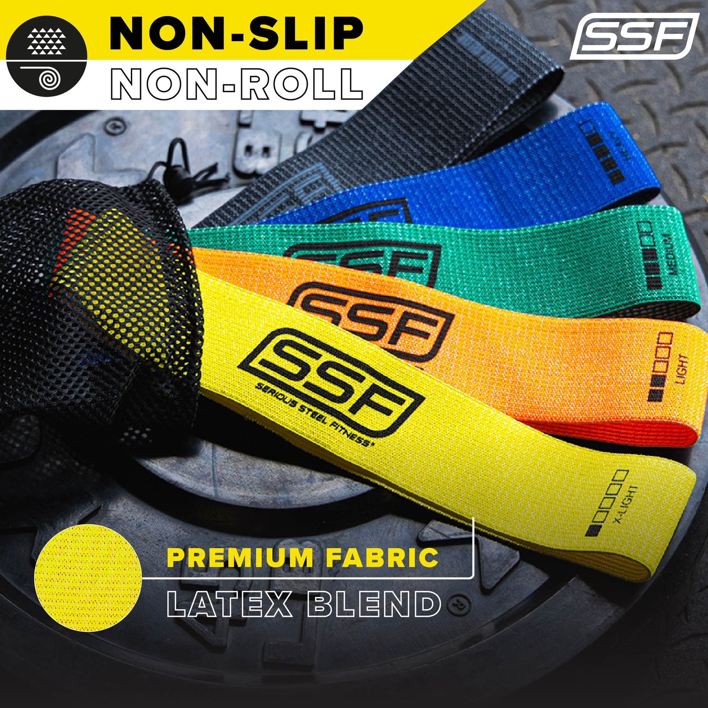 Serious Steel Fitness Fabric Mini Loop Non-Slip Resistance Band Set, Warm-Up, Physical Therapy, Glute Training, Speed and Agility Exercise Bands (Multi-Colored Set)