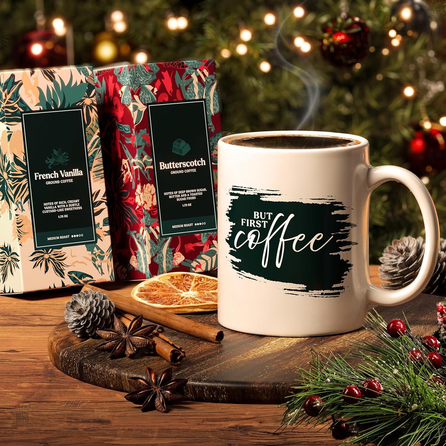 Regine Switzerland Coffee Gift Set - 5 Gourmet Ground Coffee Flavors with Mug - Perfect Unique Christmas Gift