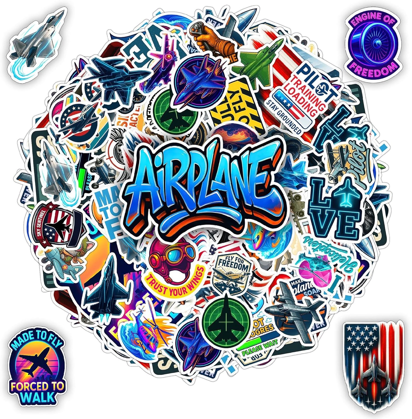 100 Set PCS Aviation Stickers Fighter Jet & Helicopter Plane Pilot Vinyl Decals for Unisex Teen Adults Airplane Laptop