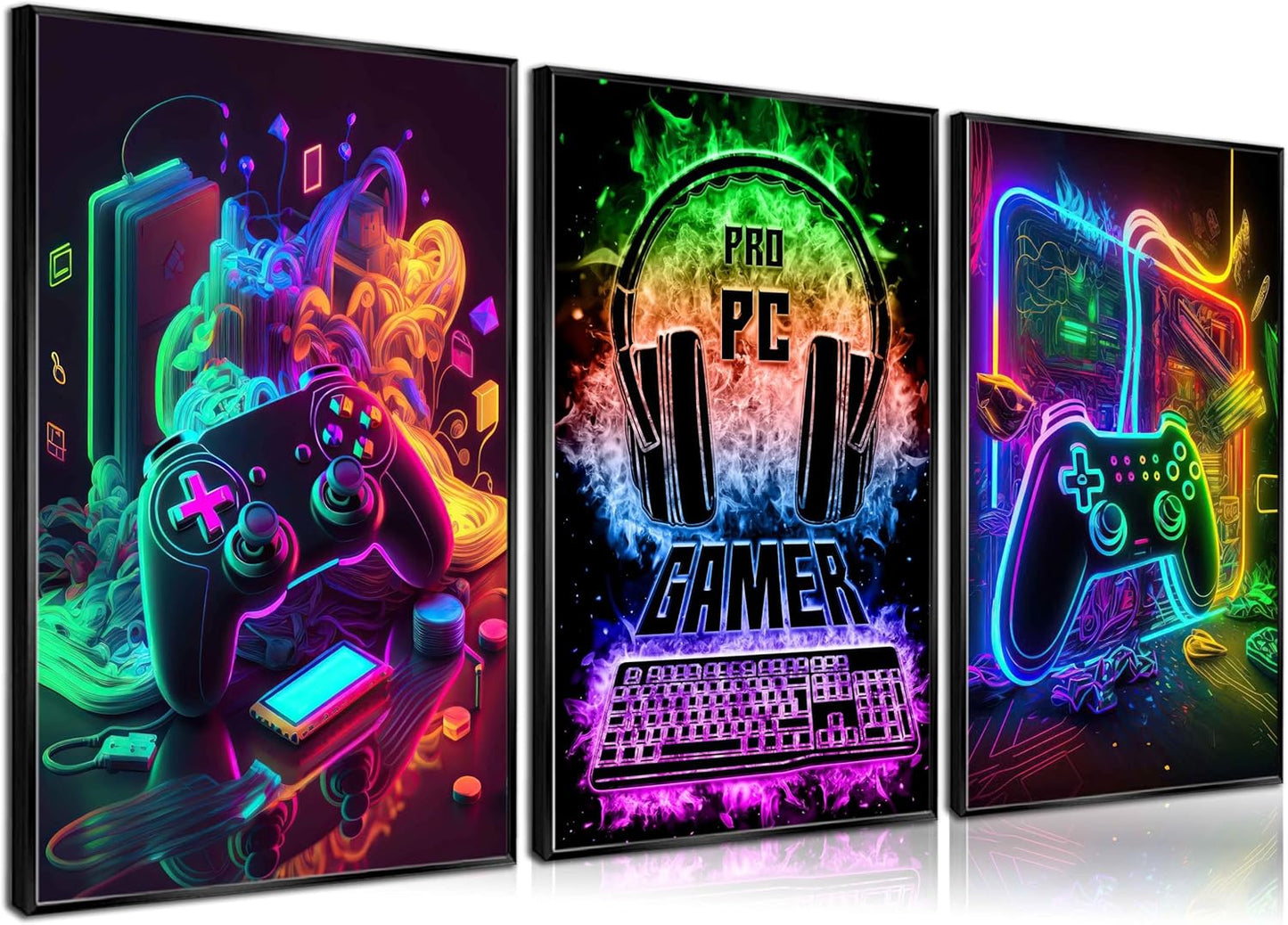 PPV Gaming Wall Art - Retro Video Game Canvas Prints | Colorful Neon Gamepad Decor - 12x16in