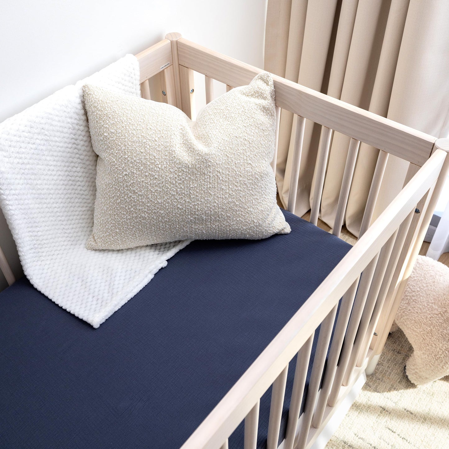 ROMY RO Muslin Crib Sheets, 100% Organic Cotton, Breathable and Ultra-Soft, Standard Crib Sheet Mattress (28"x 52") for Girls and Boys, Neutral Fitted Baby Crib Sheet (Navy)