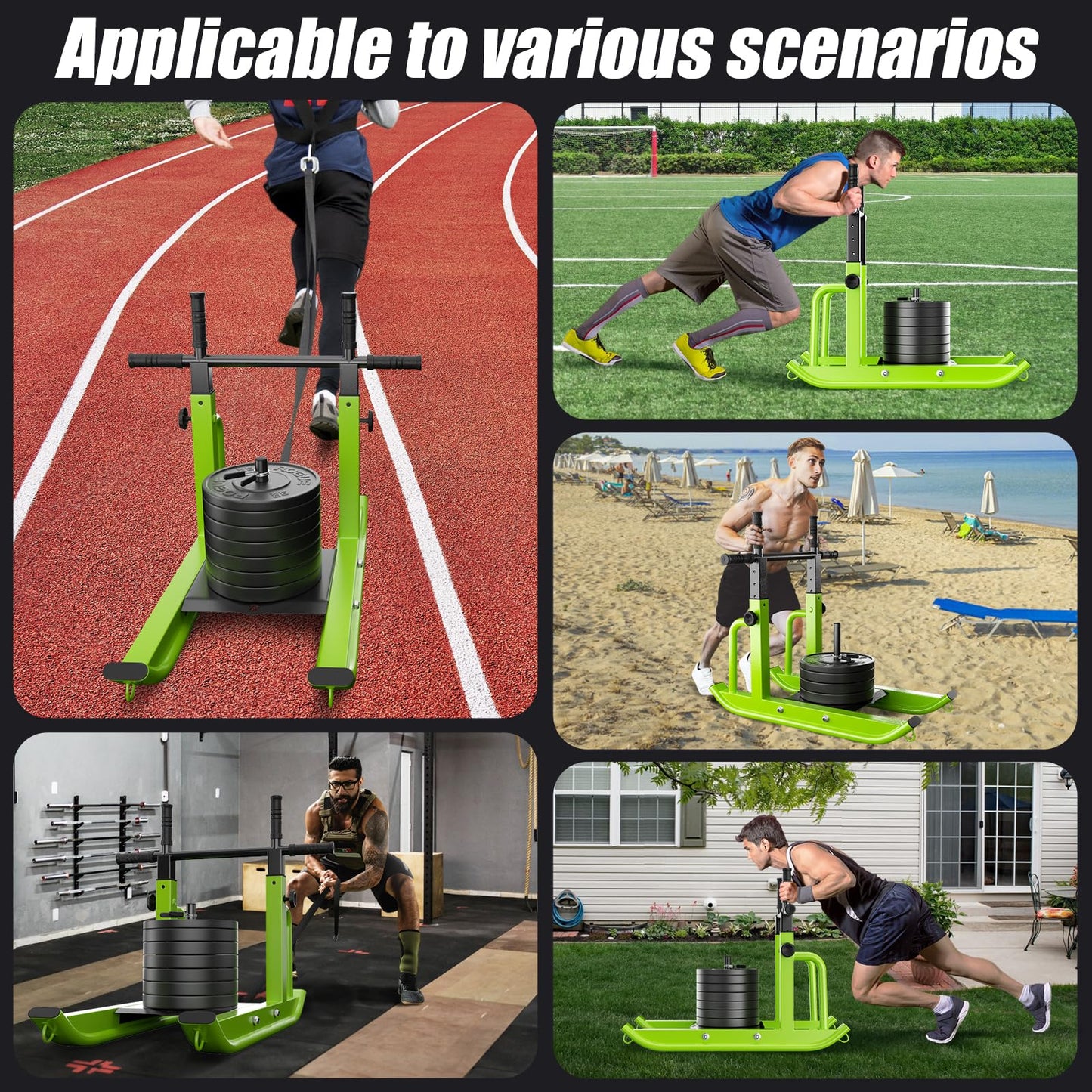 HARVOST Weight Sled Adjustable Height - Weight Training Pull Sled Gym Equipment for Fitness Strength & Speed Training, Suitable for 1" & 2" Weight Plate (Green)