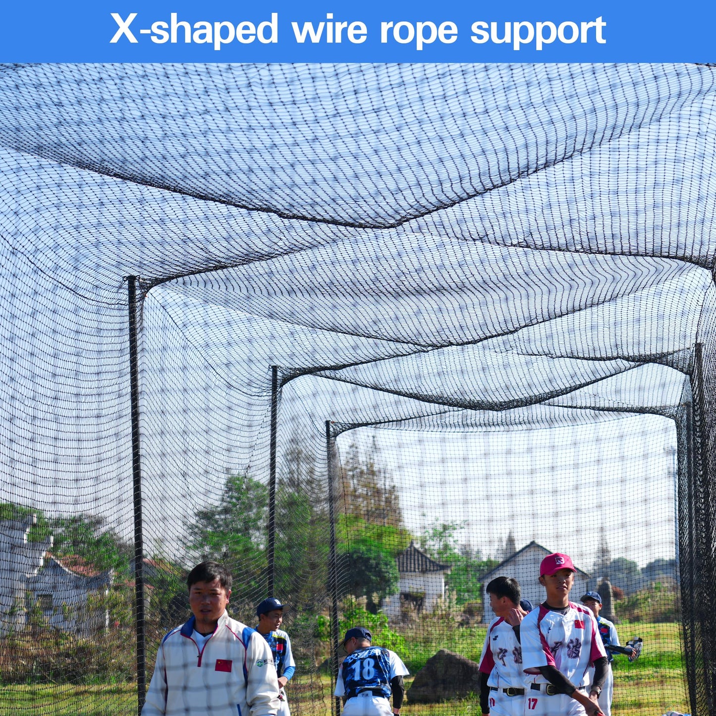 55 FT Baseball Batting Cage, Baseball Nets for Batting Cage，Baseball and Softball Batting Cage Nets for Pitching Training, Outdoor Backyard Batting Cage with Frame