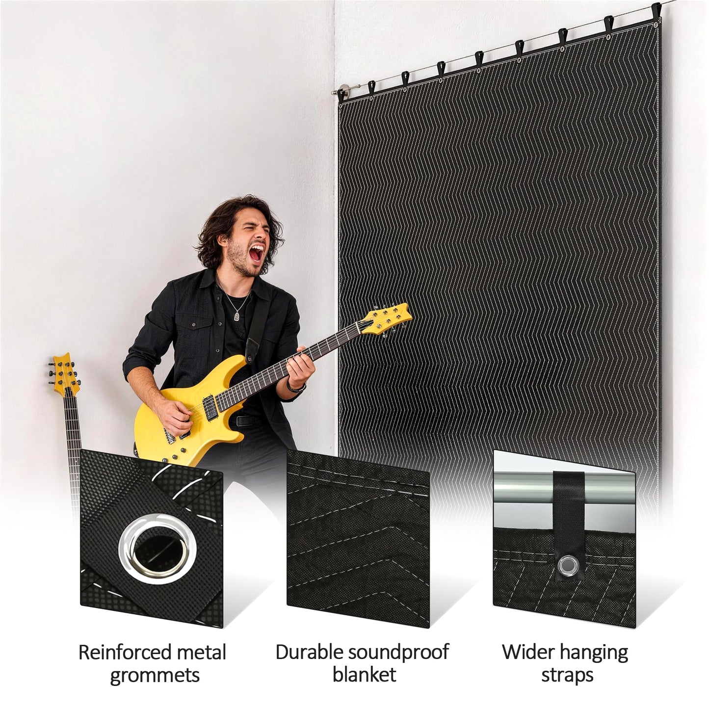 petour Soundproof Blanket for Door 4PCS, 96" x 80" Heavy Duty Acoustic Sound Dampening Blanket with Metal Grommets, Noise Reduction & Light Blocking for Studio, Room, Basement (96" x 80")