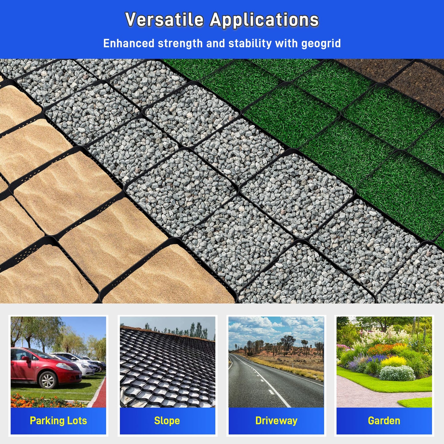 2" Depth Ground Grid for Gravel, 36x4 FT Geo Gravel Grid Driveway 1885 lbs per Sq Ft Load with Connection Buckles, Geo Cell Permeable Stabilization System for Driveways Walkway Slope Pathway & Garden