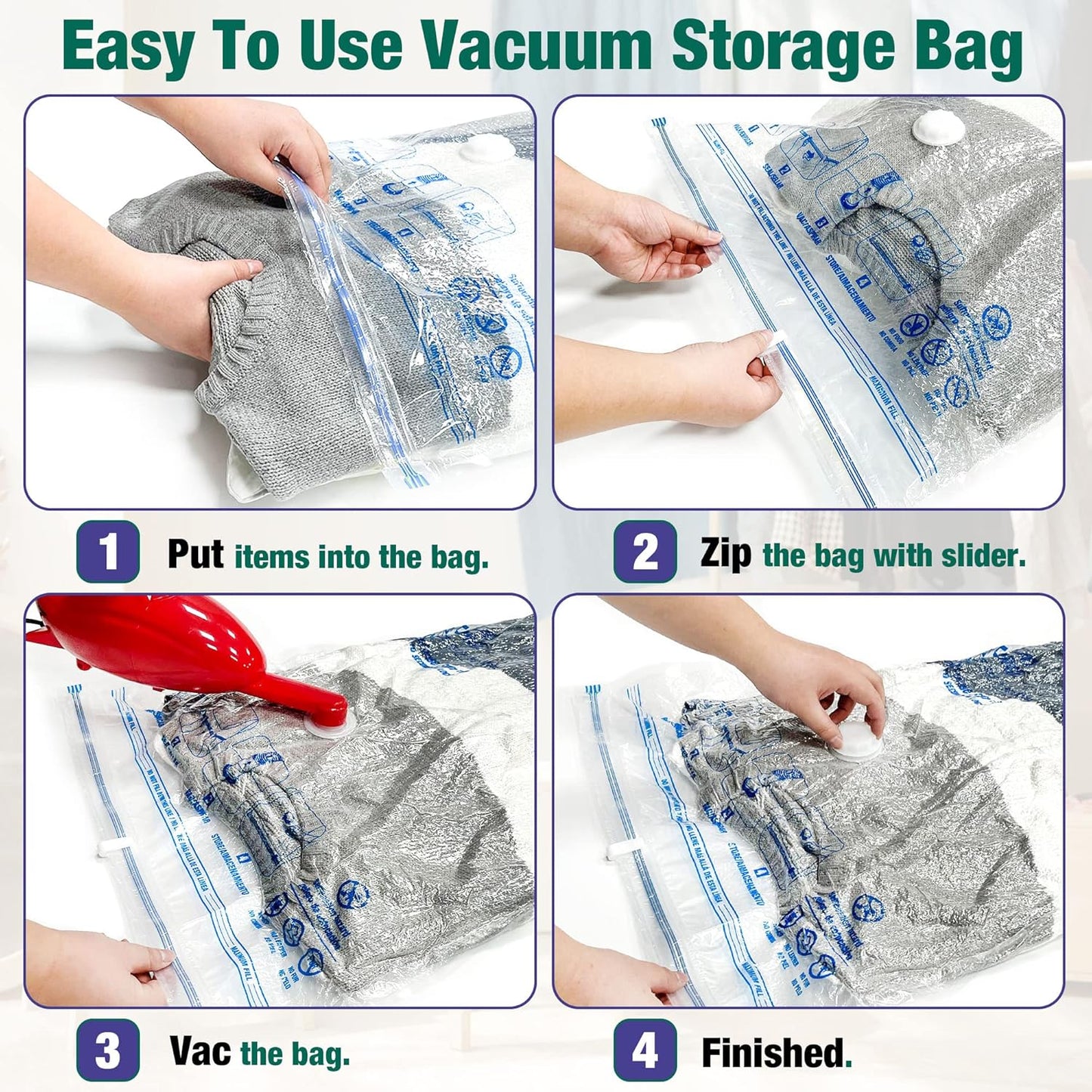 Space Saver Bags - 8 Medium Vacuum Storage Bags for Clothes with Pump Included