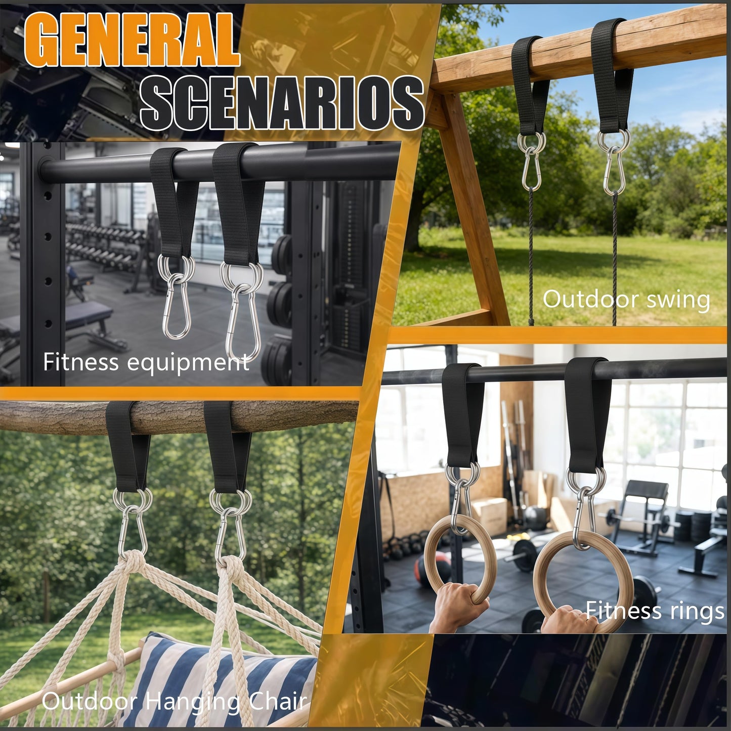 Mtgluk Heavy-Duty Suspension Straps with Carabiner - Versatile Hanging Kit for Fitness, Pull-Up Bar, Hammocks, and Outdoor Use, Supports up to 220lbs