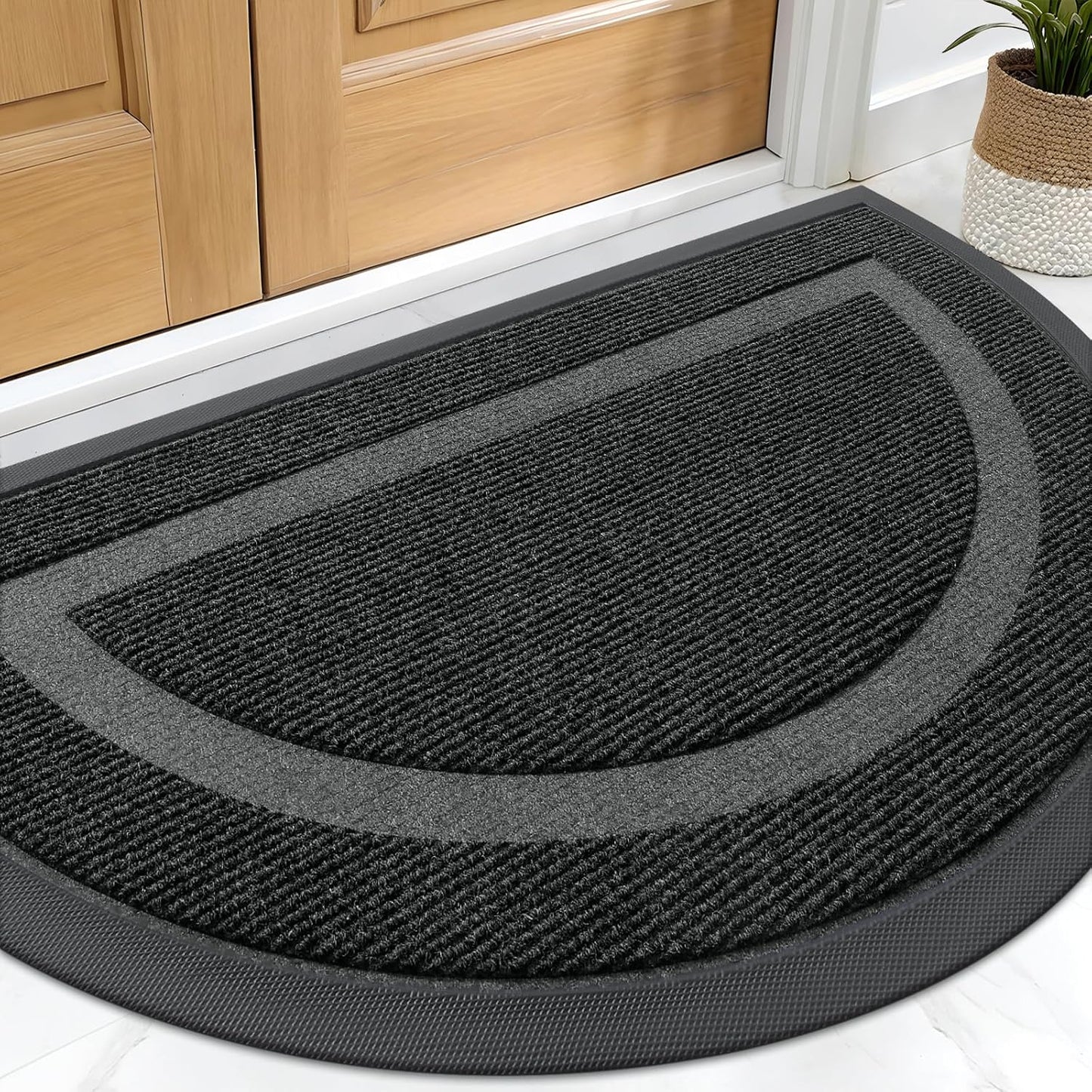 OLANLY Half Circle Door Mat - Waterproof All-Season Welcome Mat | Sturdy Natural Rubber, 29.5x17, Black
