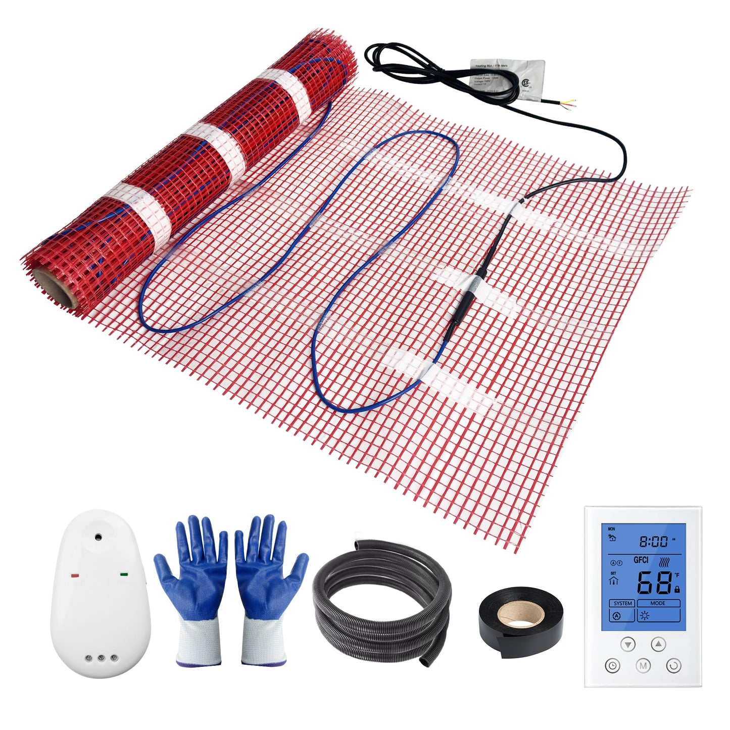 BLARALA Electric Radiant Floor Heating System, 100 Sq.ft Electric Heated Floor Mats for Bathroom, Includes Programmable Thermostat, Heat Mat, Installation Monitor, and Temperature Sensors