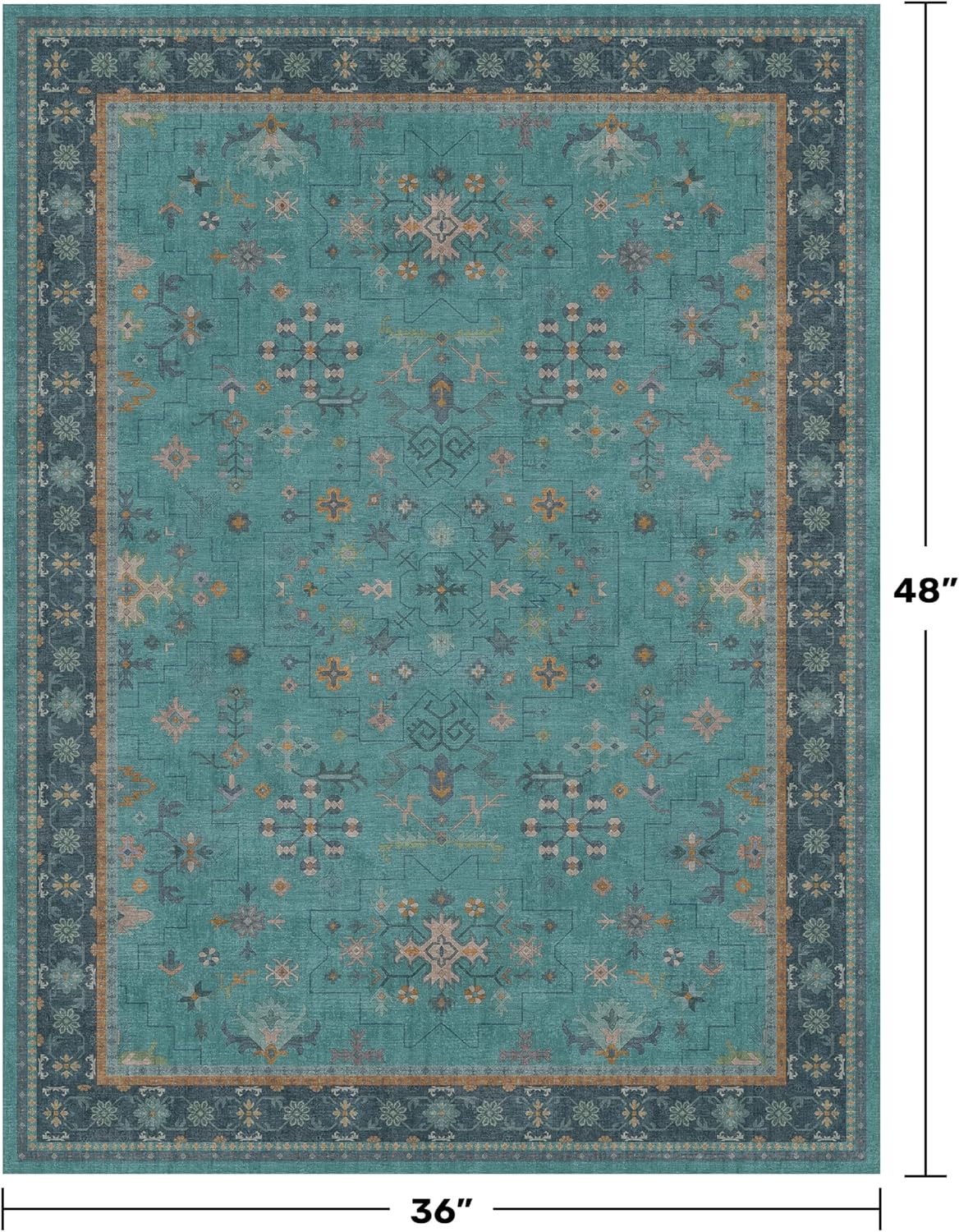 Skiennix Teal Area Rug - Washable Non-Skid Design for Entryway, Kitchen, Bathroom | Boho Geometric Style