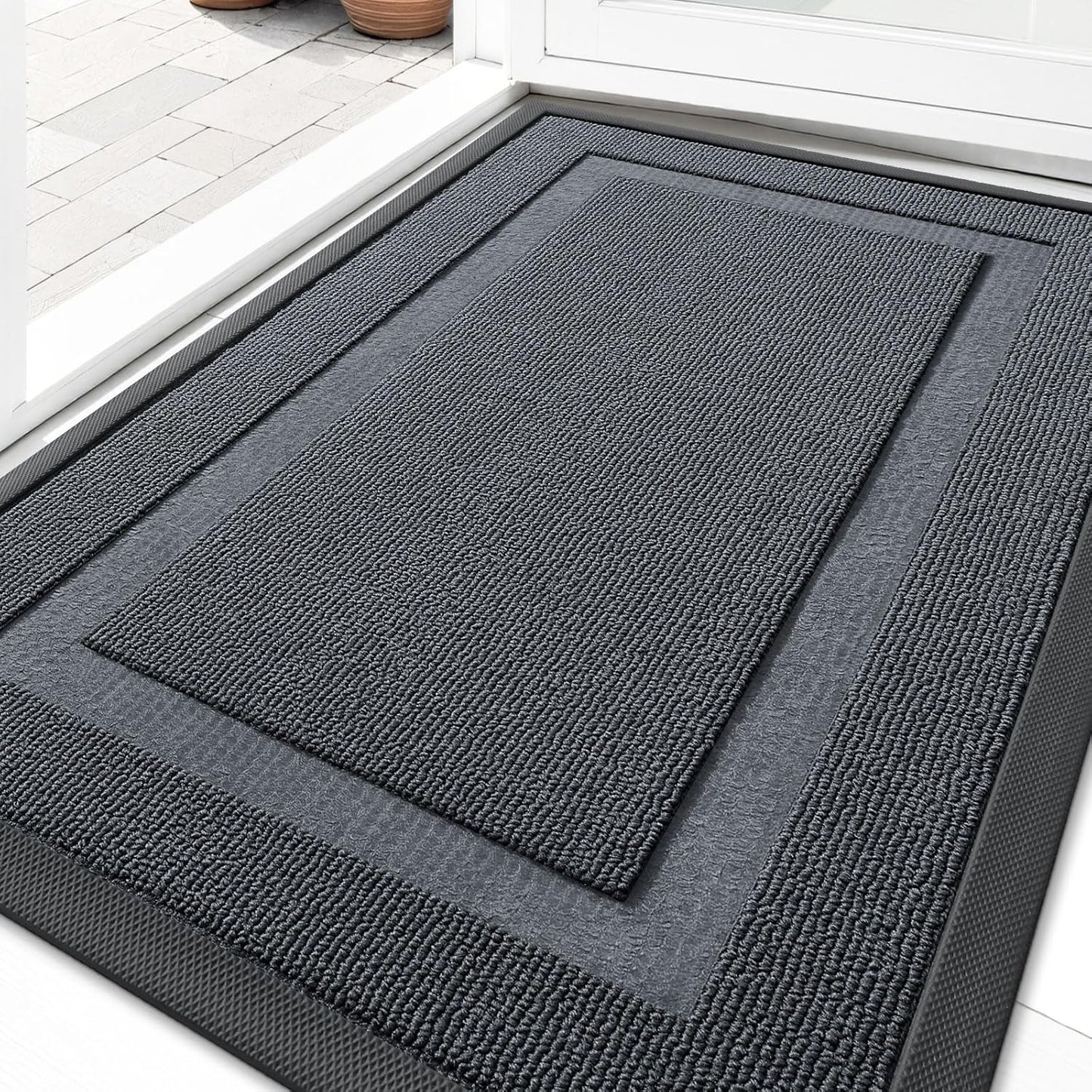 OLANLY Indoor Outdoor Front Door Mat - Waterproof All-Season Doormat, Easy Clean, 29.5x17, Charcoal Gray