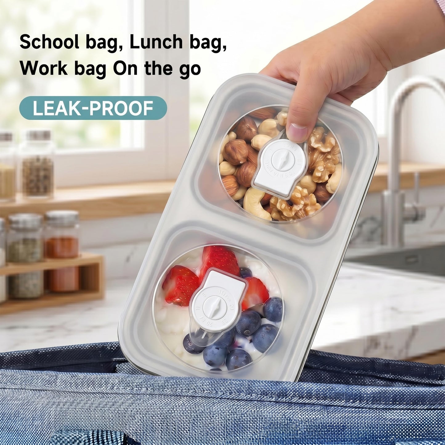 BSTUR 6 Pack Stainless Steel Snack Containers, 2 Compartment Reusable Metal Snack Boxes Containers with Leak-Proof Lids, Compact Lunch Box Food Storage Container