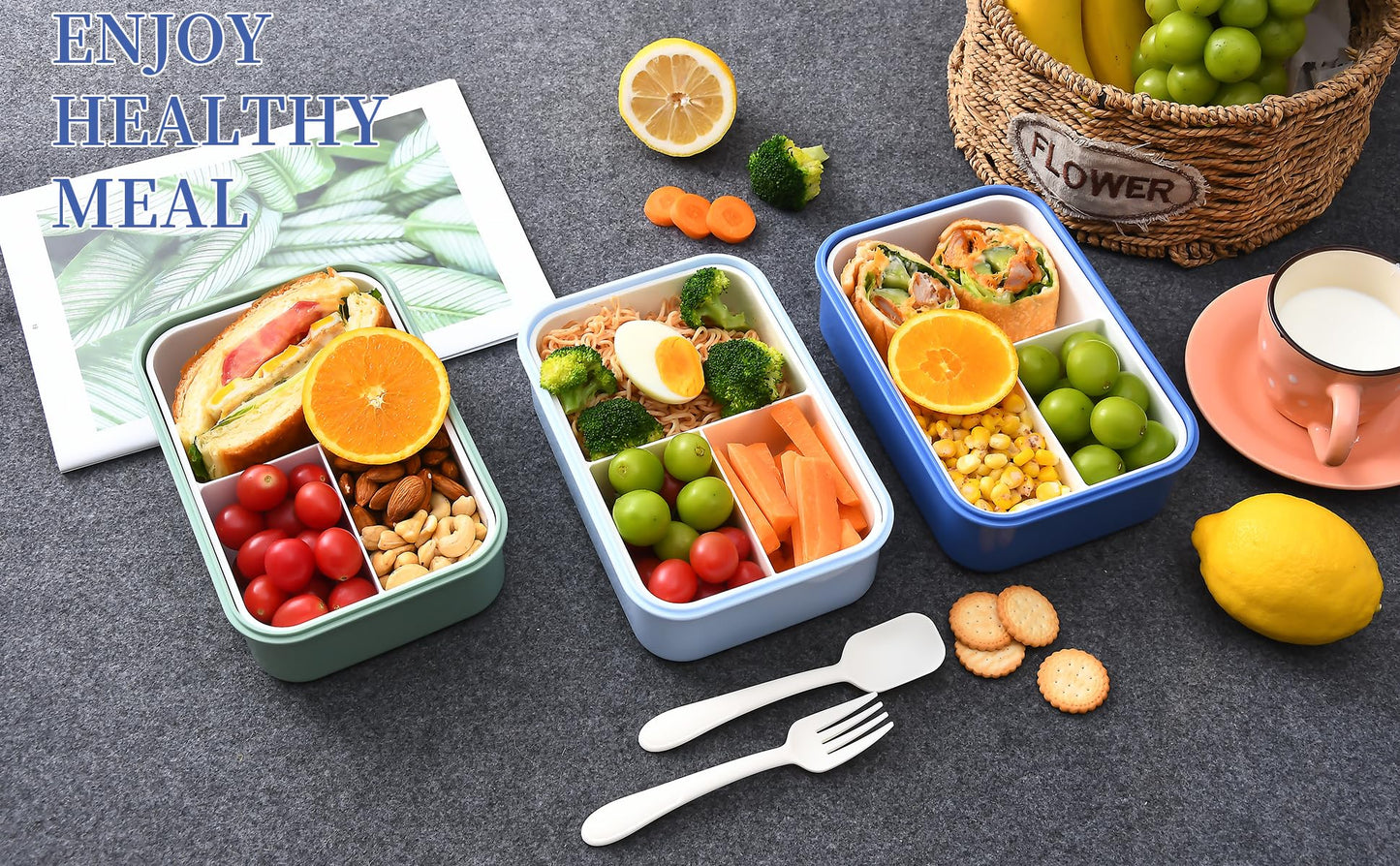 UPTRUST Bento Lunch container For Kids, Bento adult box With 3 Compartment. Leak-proof, Microwave safe, Dishwasher Safe, Freezer Safe,Meal Fruit Snack Packing Box(Spoon&Fork included) (Green)