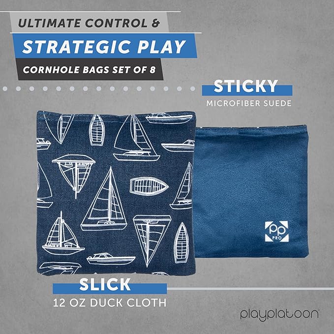 Professional Cornhole Bags - Set of 8 Regulation All Weather Double Sided - Sticky Side/Slick Side Bean Bags for Pro Corn Hole Game
