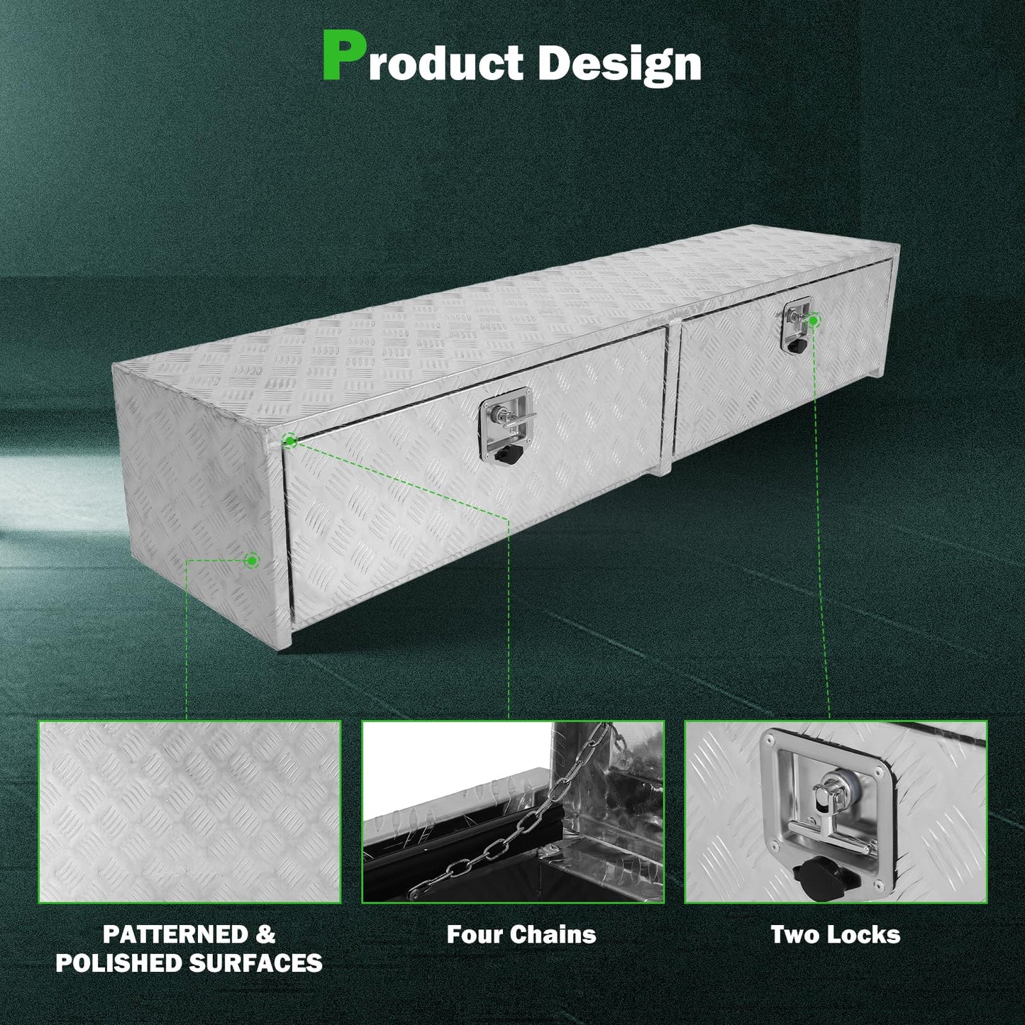 SCITOO 72" Aluminum Diamond Plate Truck Bed Tool Box,Heavy Duty Crossover Storage for Most Full Size Pickups,Lockable Weatherproof Chest,Fits 72"WX16"DX16"H Truck Beds,Easy Access to Load and Unload