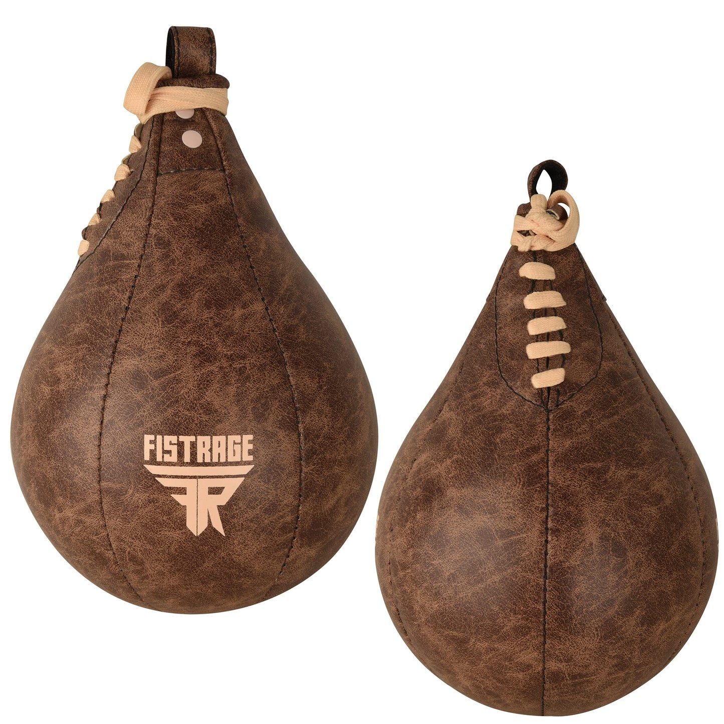 FISTRAGE Speed Bag Boxing Ball Leather MMA Muay Thai Training Punching Dodge Striking Kit with Free Hanging Swivel Workout Speedball Kicking Platform Equipment (Vintage Beige)