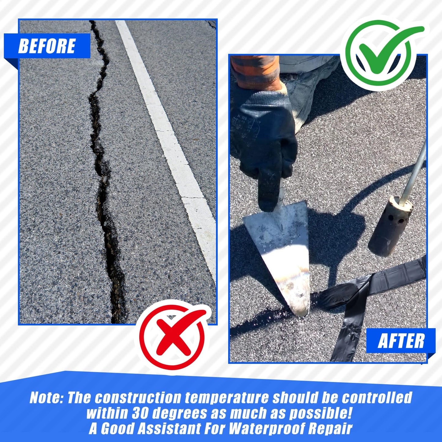 Fabbay 2 Rolls 1.97 Inch Asphalt Crack Filler Tape Asphalt Tape for Driveway Repair Joint and Crack Sealer for Tarmac Parking Lot Roof Cement Road, 50 Feet Each Roll, 3 mm Thick