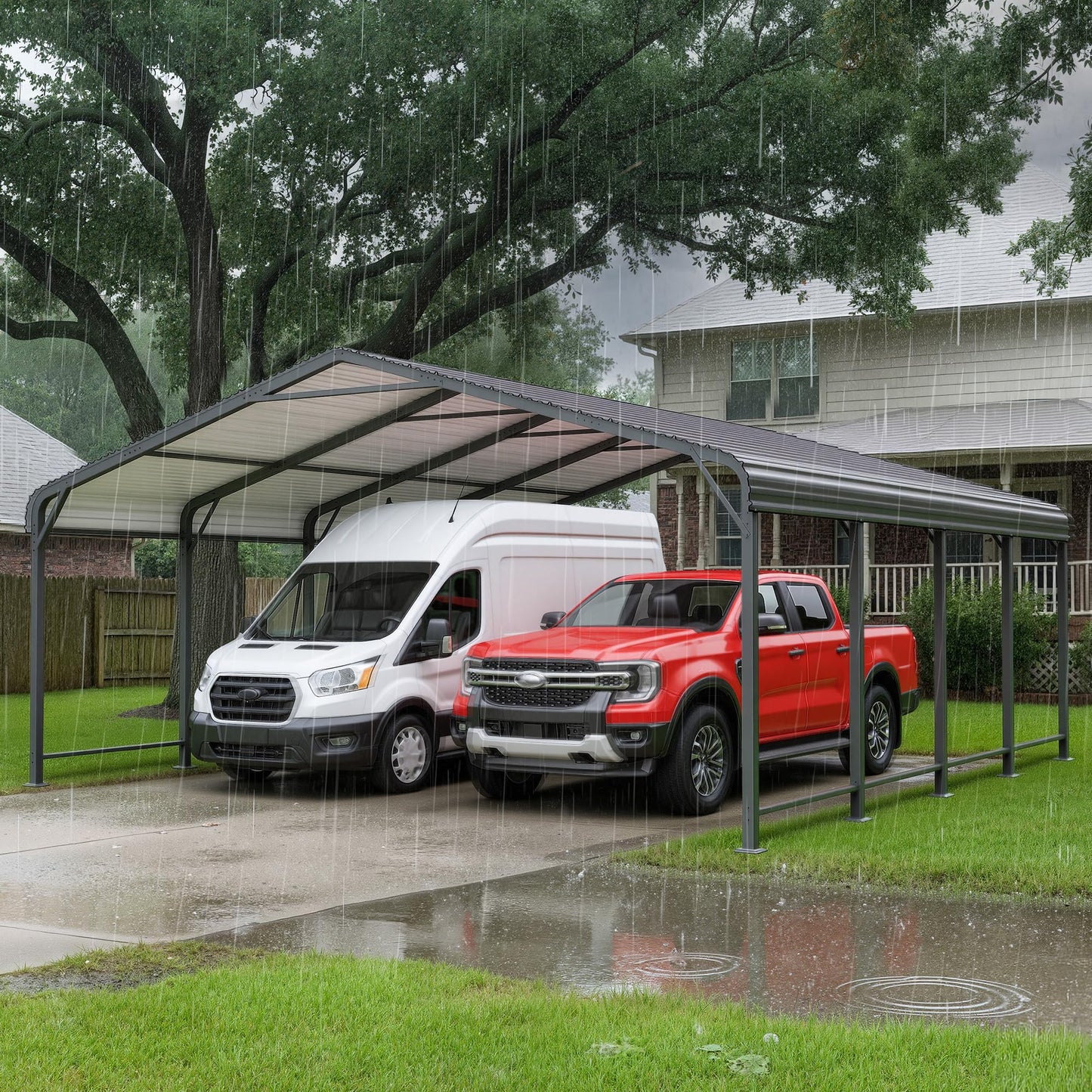 Fansafurn 20' x 20' Carport, Metal Carport with Updated Roof & Enhanced Base, Heavy Duty Canopy Carports Garage, Vertaile for Car, Truck, Boat, Tractors, Party, Grey