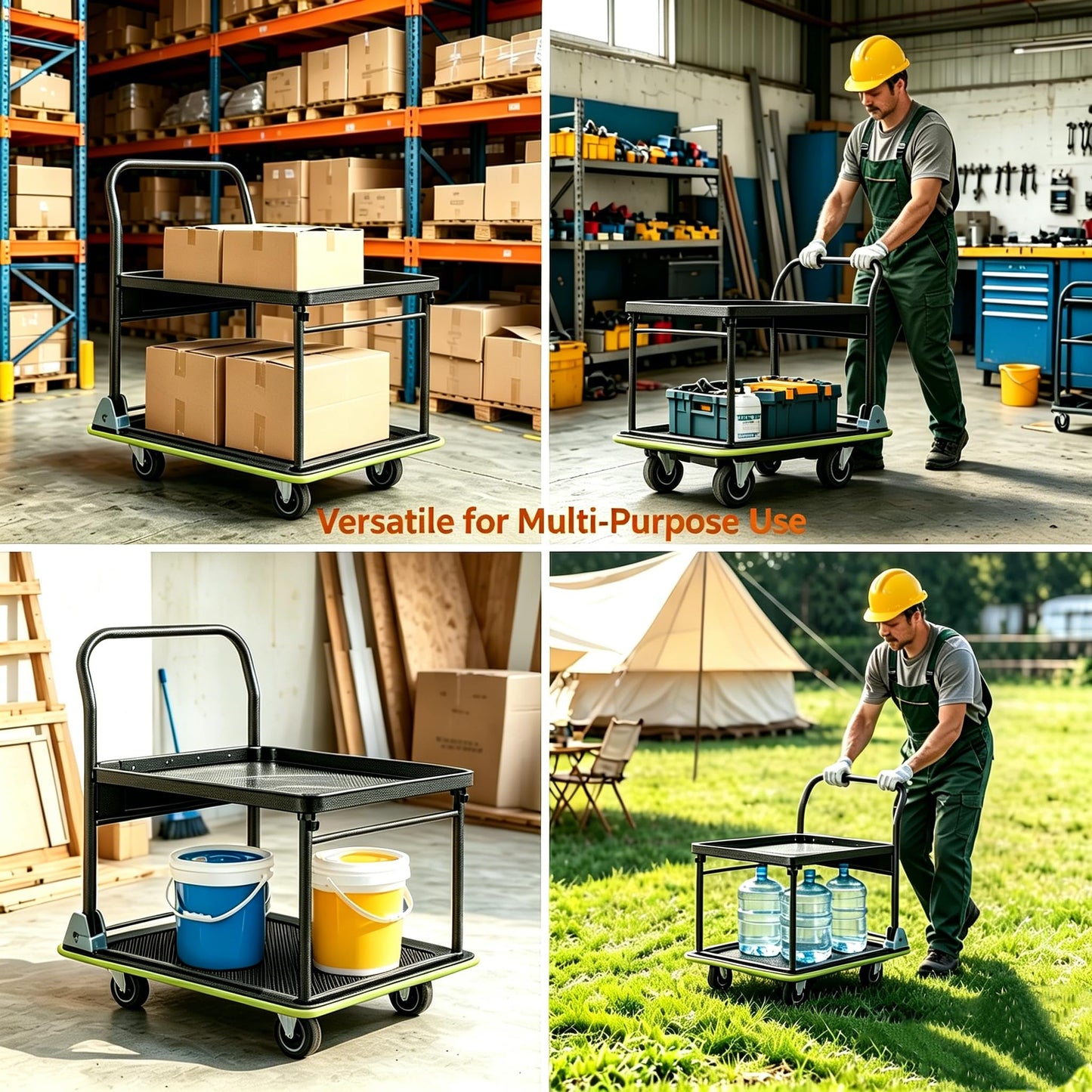 Keoslpy Upgraded Foldable Push Cart Dolly, 700lbs Foldable Platform Truck Dolly with Wheels, Heavy Duty Platform Cart 2 Tier Moving Flatbed Cart for Warehouse, Garage, Workshop, Office 28.75" x 18.5"