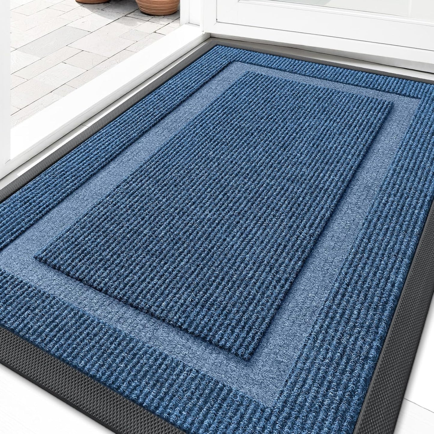 OLANLY Waterproof Front Door Mat - All-Season Indoor/Outdoor Doormat | Sturdy Rubber, Easy Clean, 35x23, Light Blue