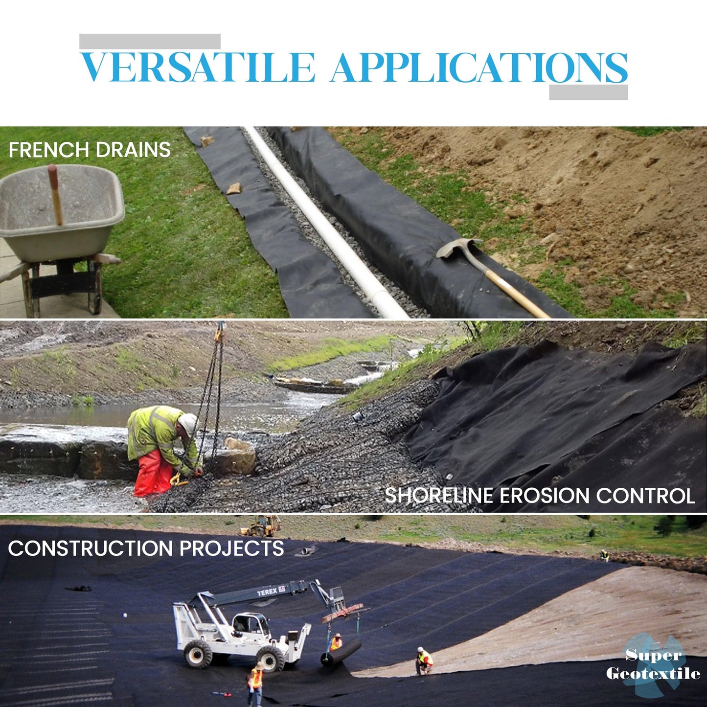 Super Geotextile 4, 6, 8 oz Non Woven Fabric for Landscaping, French Drains, Underlayment, Erosion Control, Construction Projects - 4 oz (3X50)