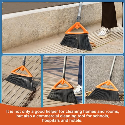 CLEANHOME Outdoor Brooms for Sweeping Patio, Commercial Grade Heavy Duty Broom with Stiff Bristle for Sweeping Garage,Deck,Kitchen,Straw, Outside Broom for Cleaning Pet Hair,Weeds,Leaves,Grey