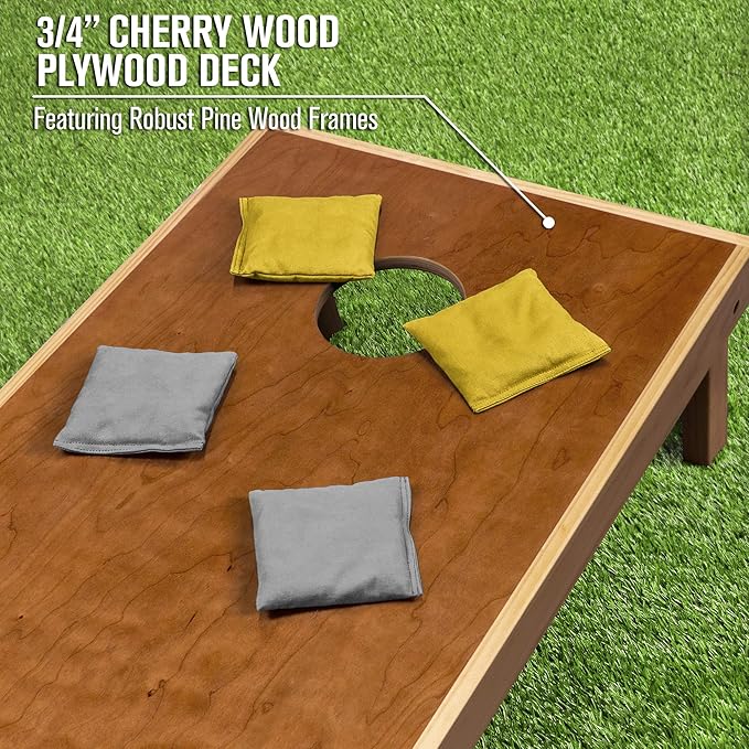 GoSports 4 ft x 2 ft Commercial Grade Cornhole Boards Set - Natural Wood Cornhole Boards, Choose from Different Bean Bag Color Combinations - Gold & Gray