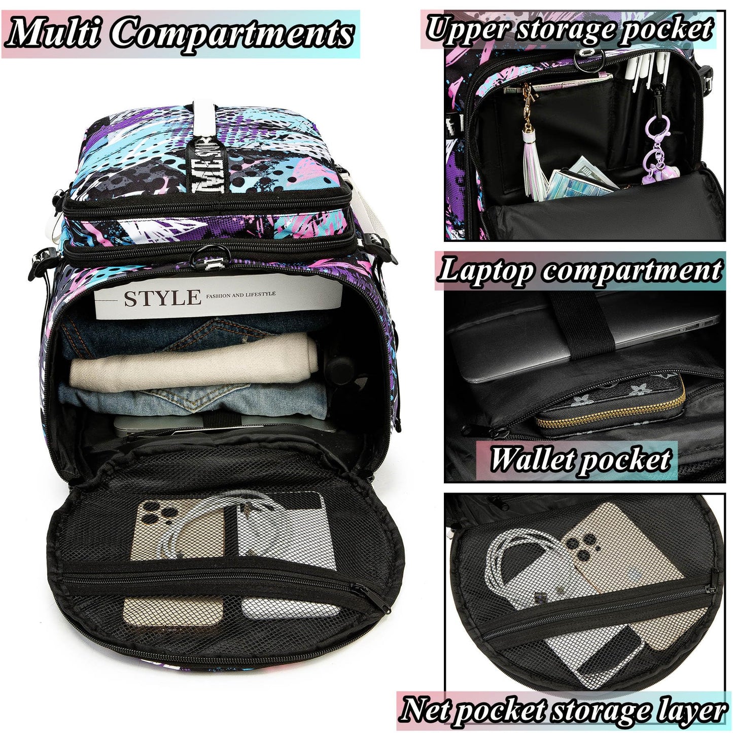 Gym Duffle Bag Backpack with Shoe Compartment,4 ways Travel Backpack for Women and Men,Multi-Functional Weekender bag with Waterproof Layer&Laptop Compartment for Fitness, Travel,Camping(Multicolor)