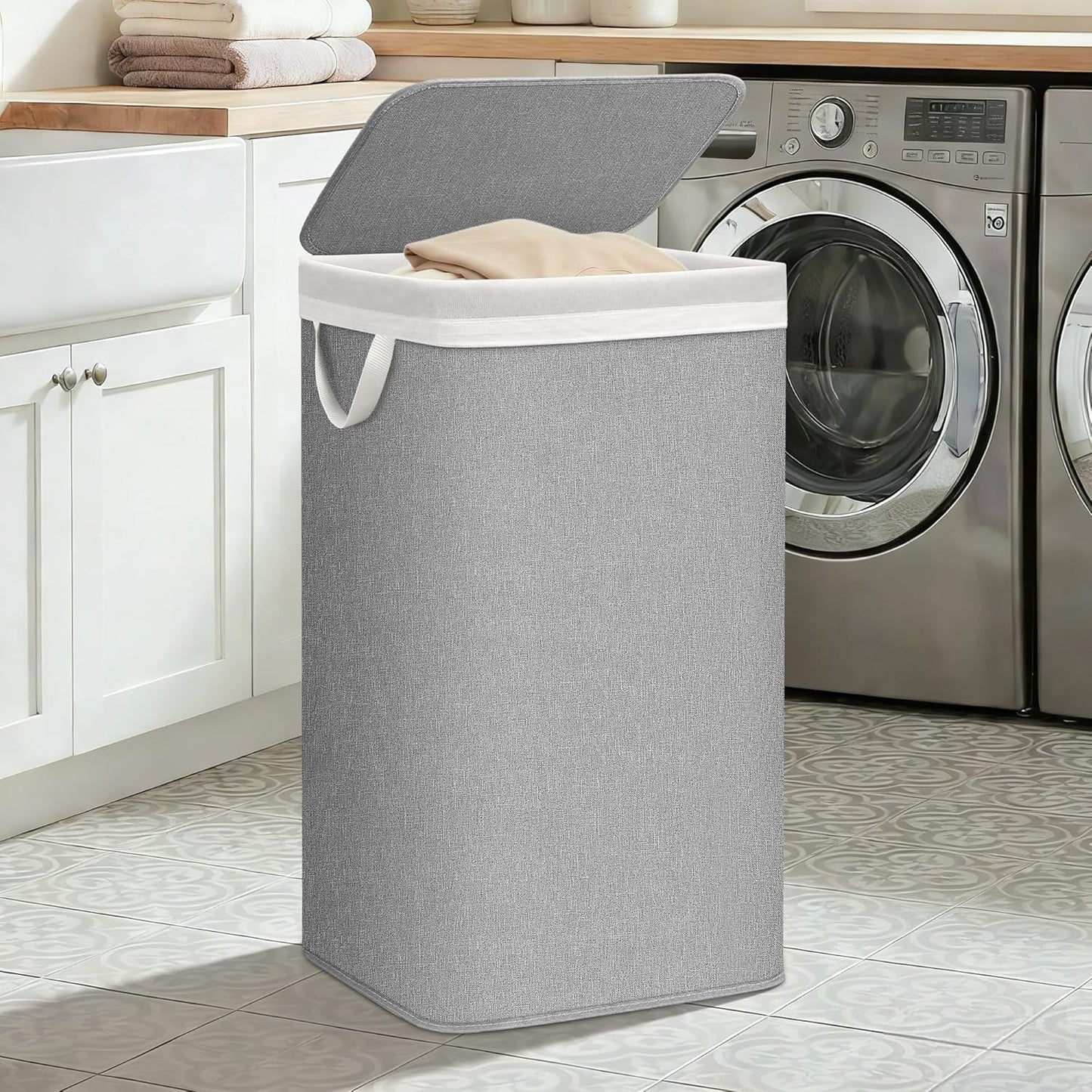 Storage Maniac Metal Frame Laundry Hamper - 90L Tall Basket with Lid & Removable Bag | Gray