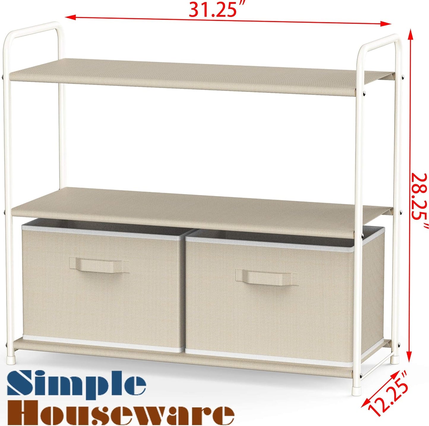 Simple Houseware 3-Tier Closet Storage Organizer - Beige with 2 Convenient Drawers